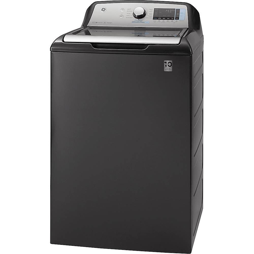Left View: GE - 5.2 Cu. Ft. High-Efficiency Top Load Washer - Diamond gray