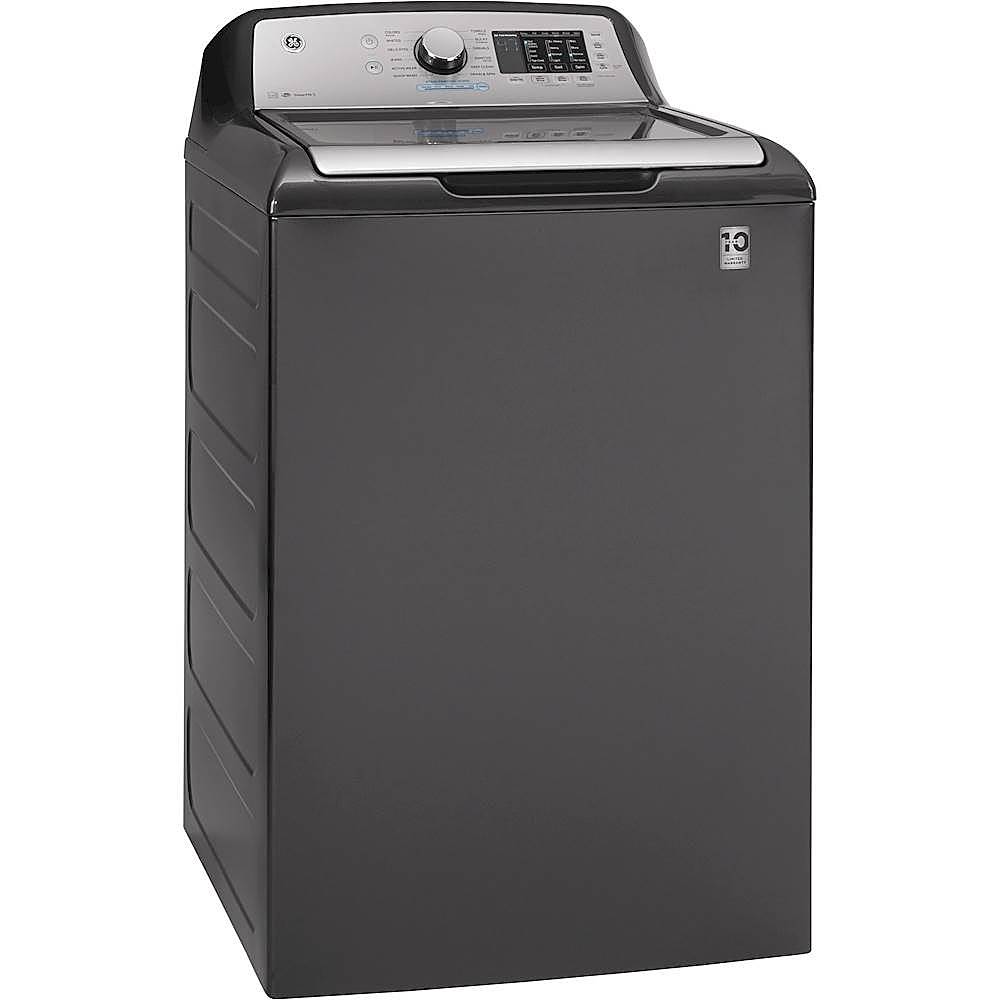 Angle View: GE - 4.8 Cu. Ft. High-Efficiency Top Load Washer - Diamond gray