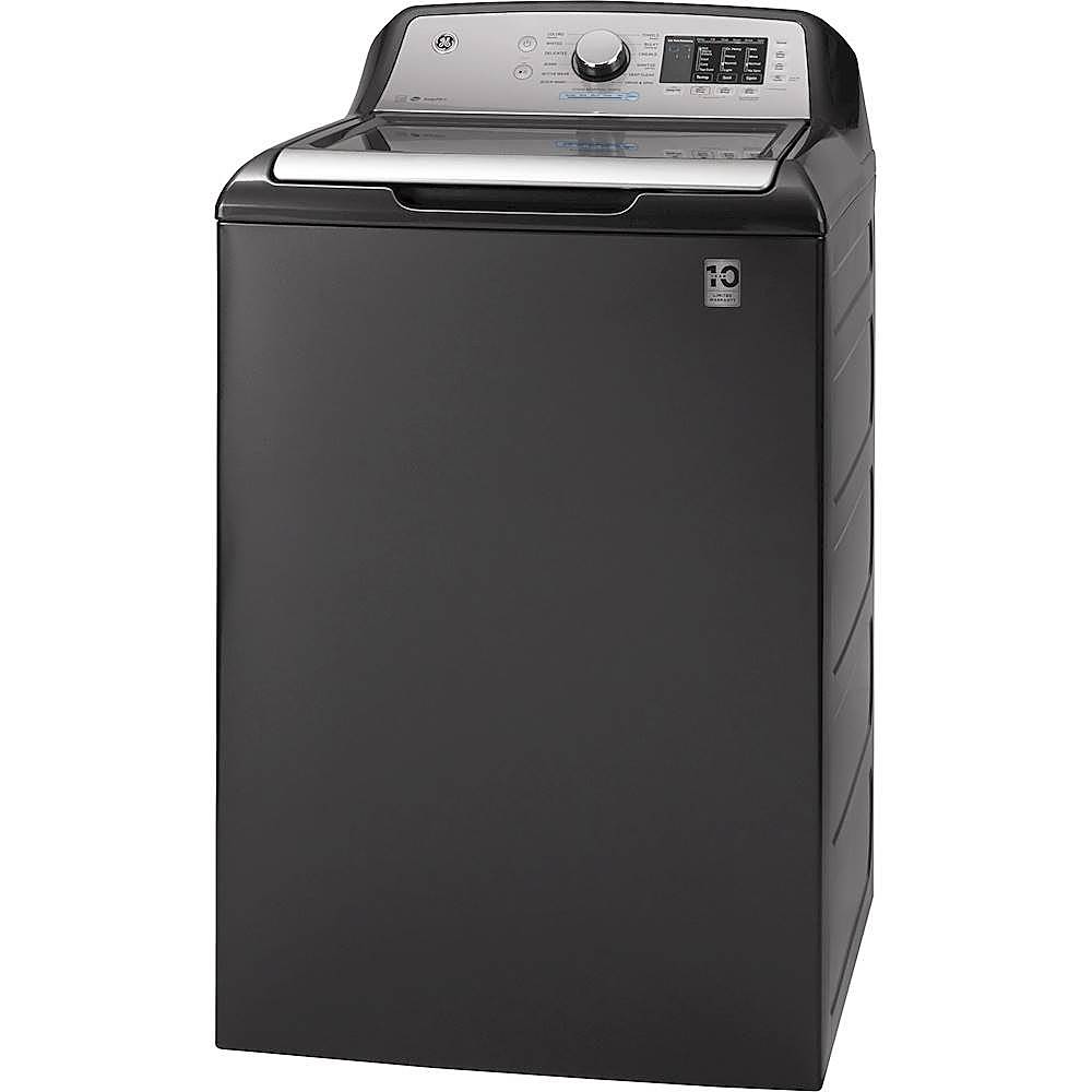 Left View: GE - 4.8 Cu. Ft. High-Efficiency Top Load Washer - Diamond gray