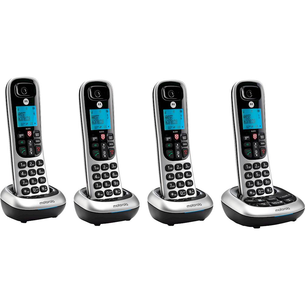 Angle View: Motorola - MOTO-CD4014 Expandable Cordless Phone System with Digital Answering System - Black