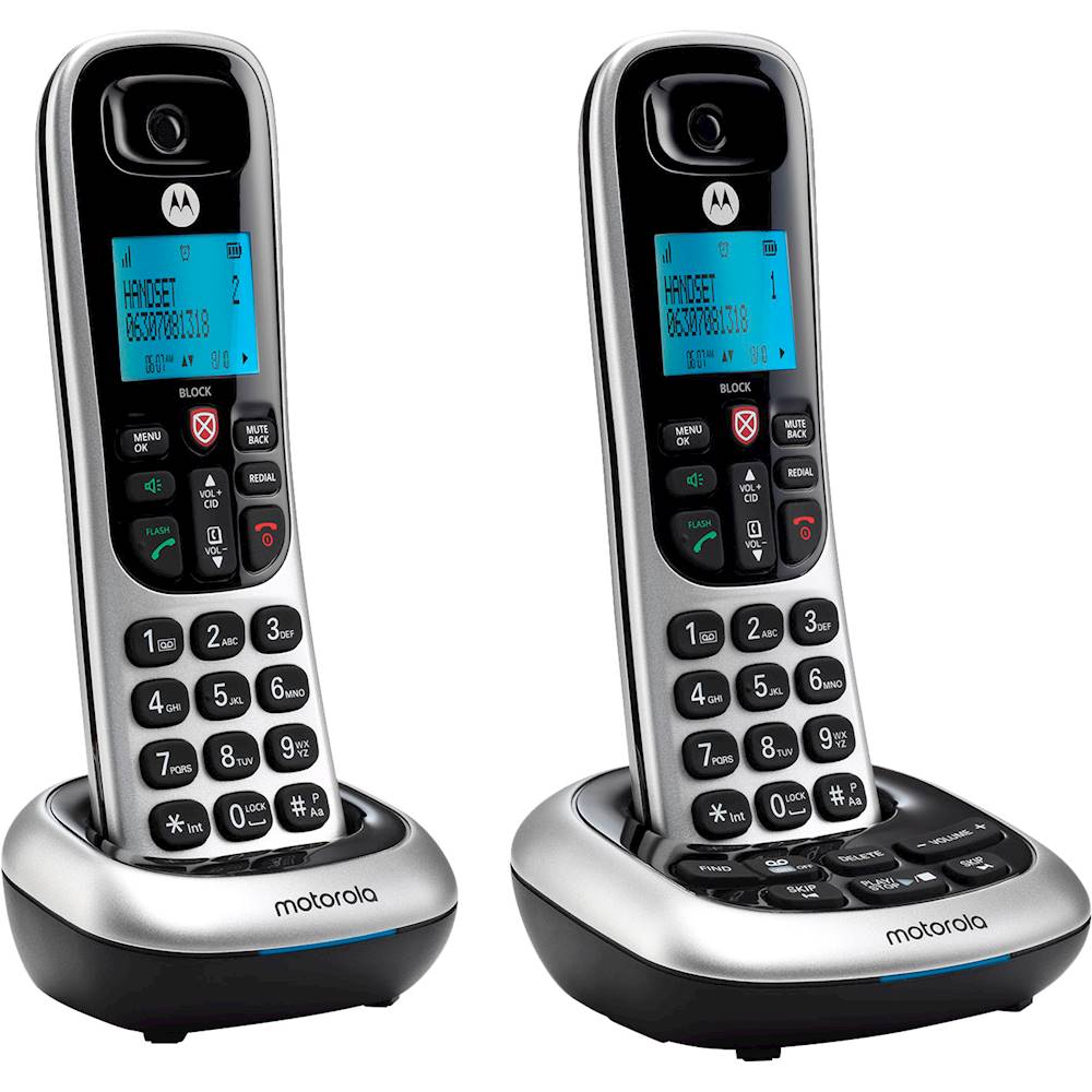 Angle View: Motorola - MOTO-CD4012 Expandable Cordless Phone System with Digital Answering System - Black