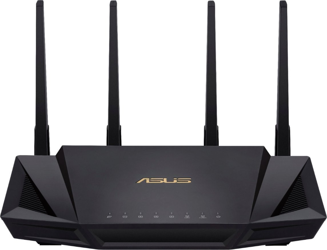 Zoom in on Front Zoom. ASUS - AX3000 Dual-Band WiFi 6 Wireless Router with Life time internet Security - Black.