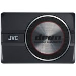 Front Zoom. JVC - 8" Single-Voice-Coil 22000-Ohm Loaded Subwoofer Enclosure with Integrated Amp - Black.
