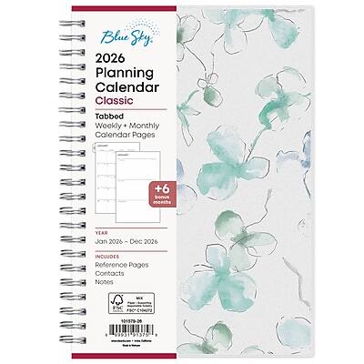 Blue Sky  
2026 Planning Calendar Classic  
Tabbed Weekly & Monthly Calendar Pages +6 Bonus Months  
YEAR Jan 2026 - Dec 2026  
INCLUDES Reference Pages, Contacts, Notes  
FBC C+O  
01579-26 9931 91375