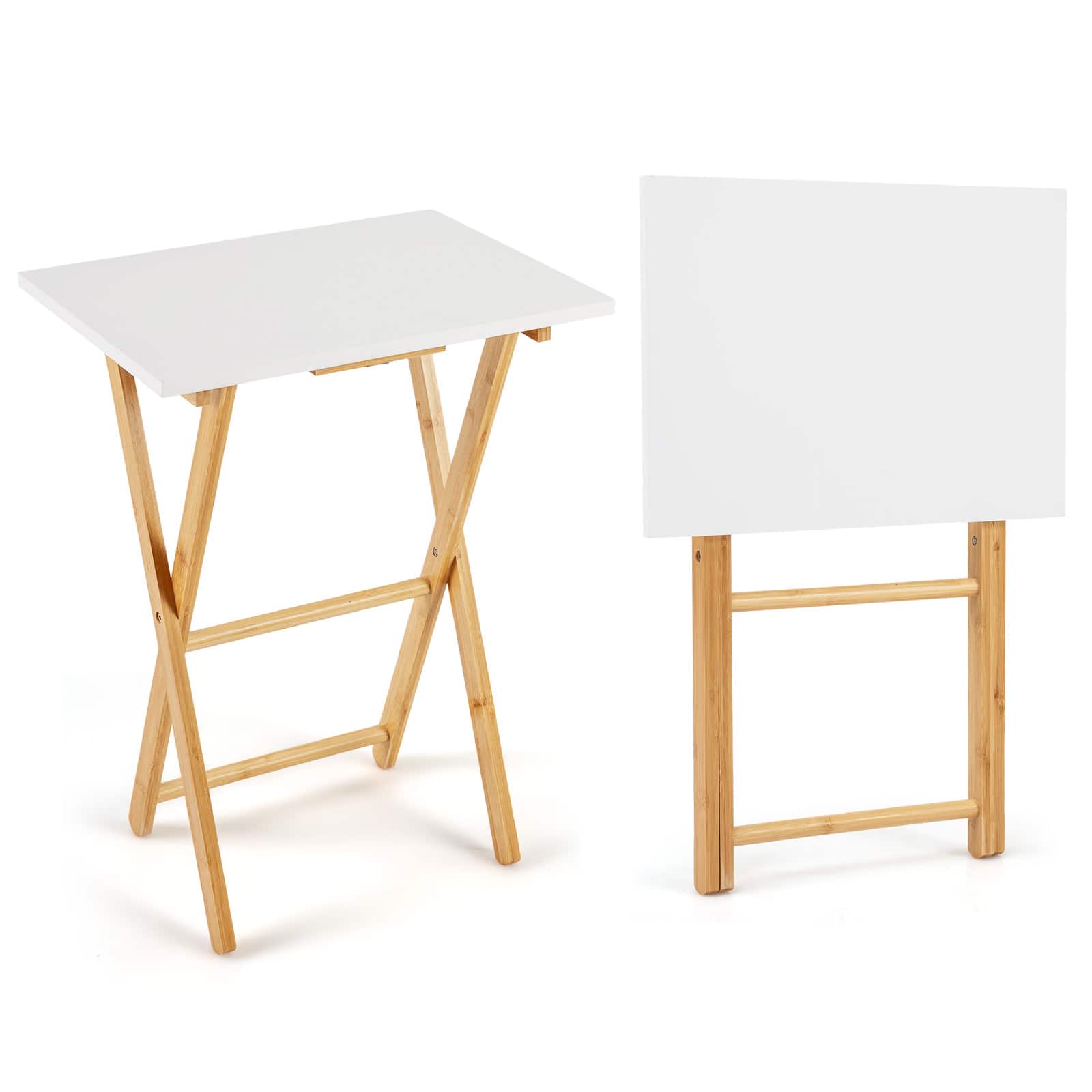 Gymax - Folding TV Tray Tables Set of 2 Bamboo Snack Table for Small Spaces Bedroom - Yellow
