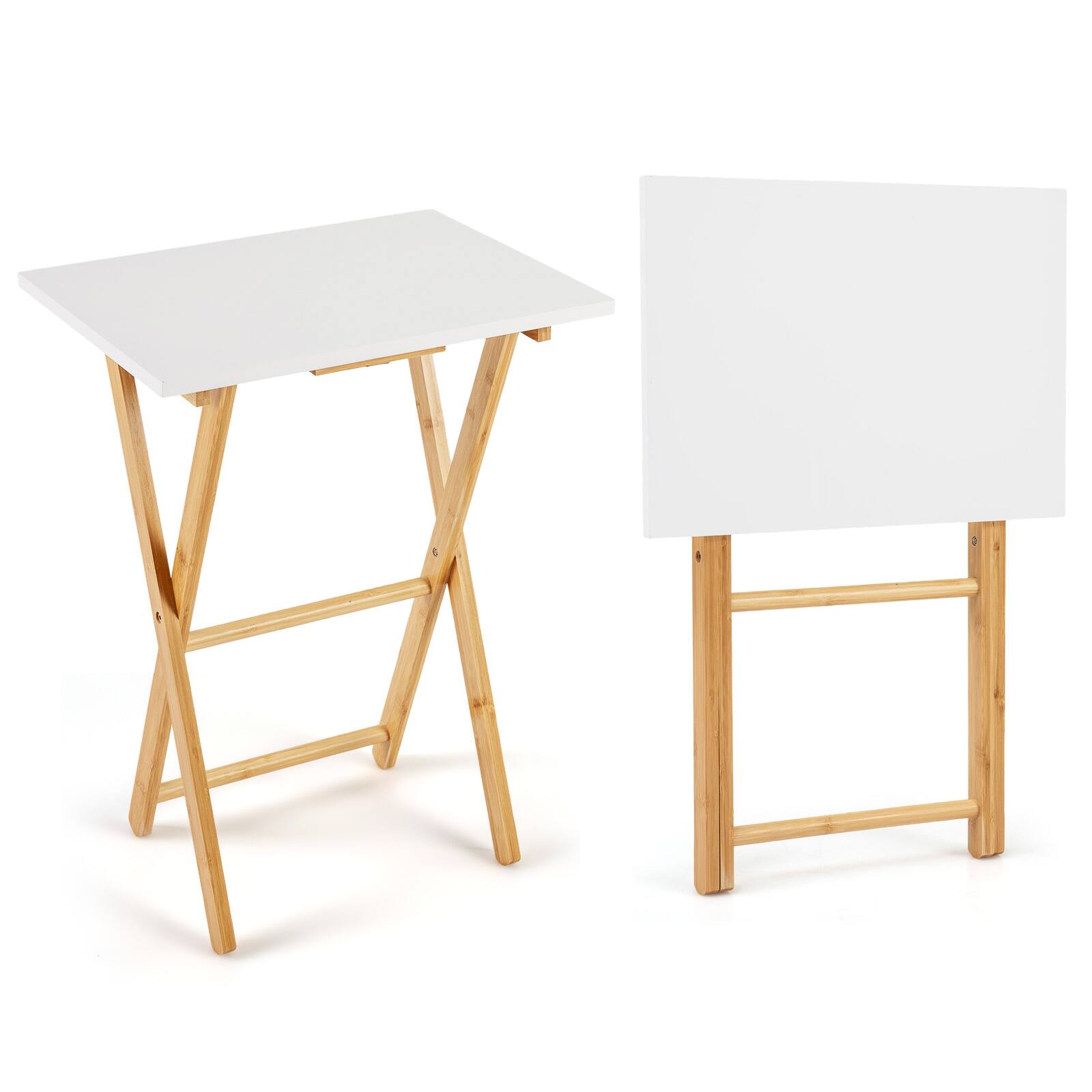 Front. Gymax - Gymax Folding TV Tray Tables Set of 2 Bamboo Snack Table for Small Spaces Bedroom - Yellow.