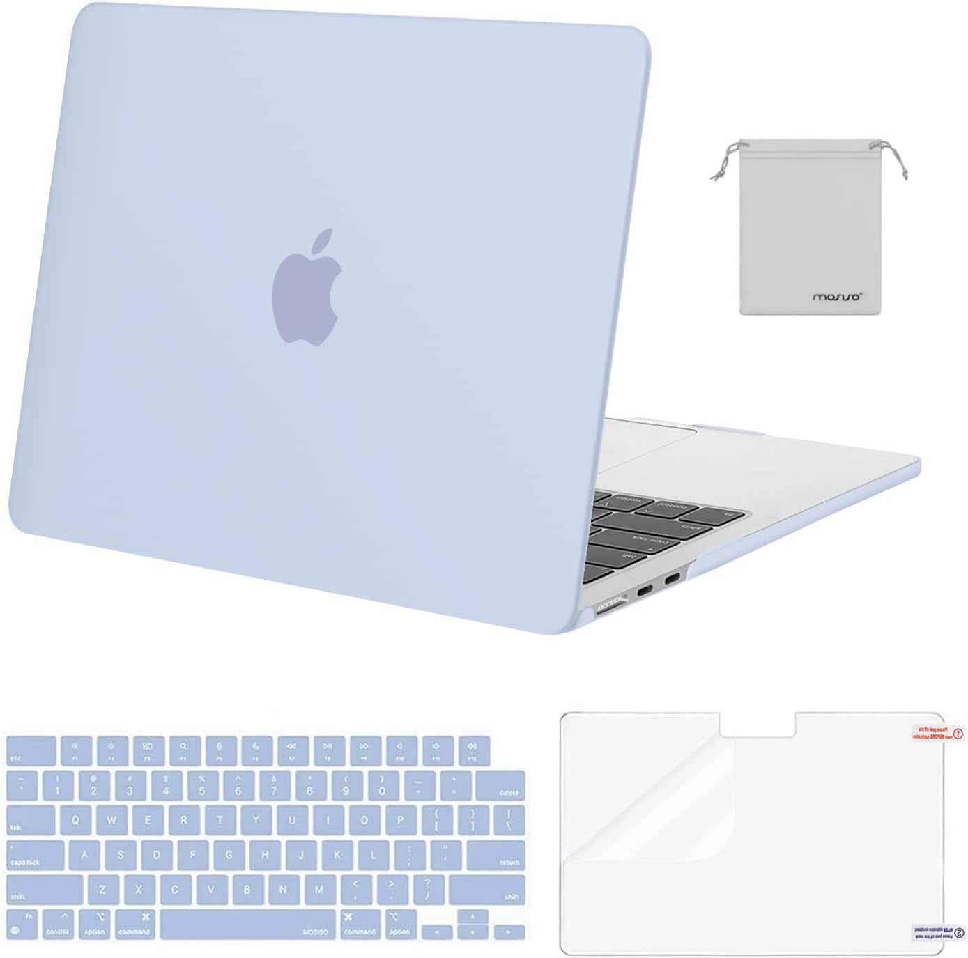 mosiso - Case for 2026-2022 MacBook Air 13 inch Case M5 A3449 M4 A3240 M3 A3113 M2 A2681, Shell&Keyboard Cover&Screen Film&Pouch - Pastel Blue