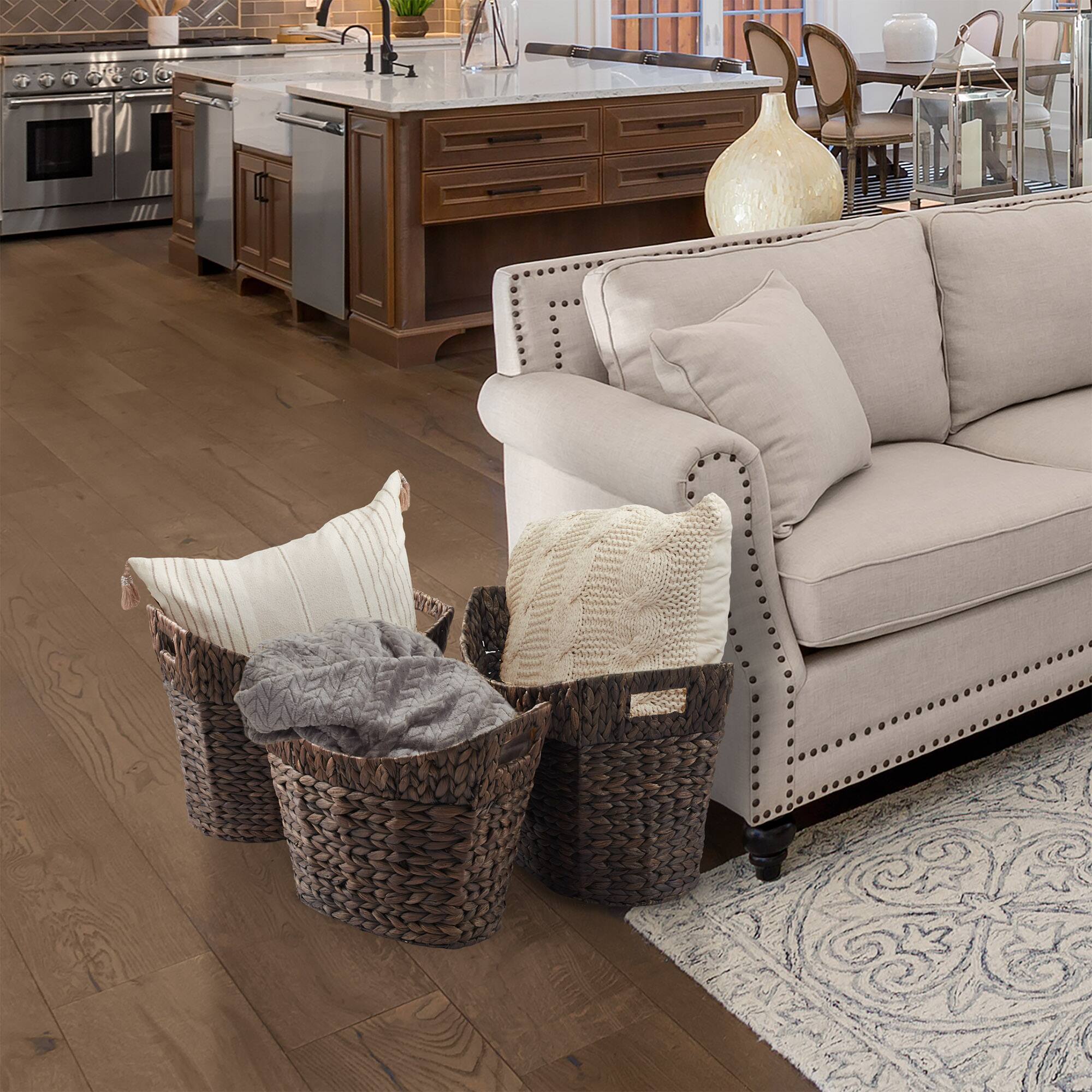 Alt View 1. Casafield - Set of 3 Water Hyacinth Oval Storage Baskets - Woven Laundry Totes - Espresso.