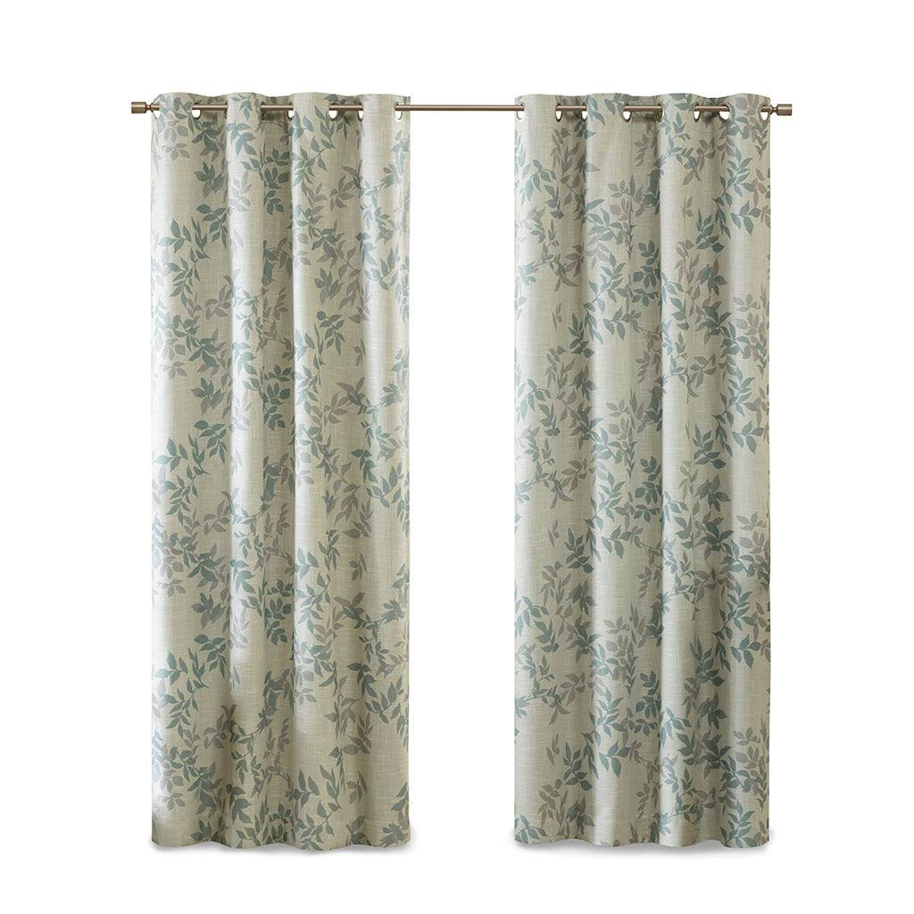 Back. BreeBe - Printed Botanical Blackout Curtain Panel - Aqua.