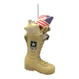 Kurt S Adler - Kurt Adler US Army Boot with USA American Flag and Icons Resin Christmas Tree Ornament 4.75 inch - Beige