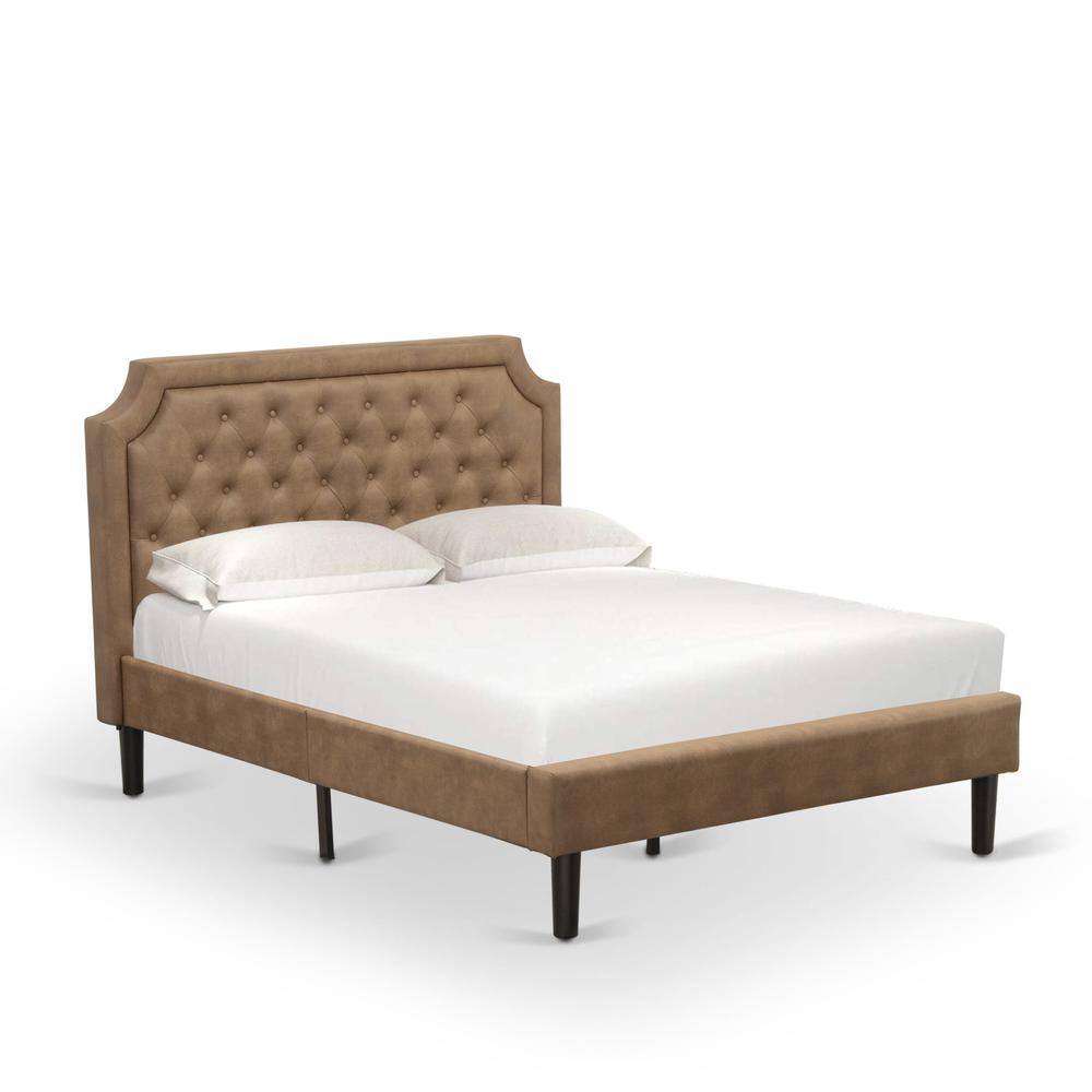 Alt View 3. East West Furniture - GBF-28-F Full Bed Consist of Brown Textured Upholstered Headboard, Footboard and Wood Rails, Slats - Wooden 9 Legs - - Black.