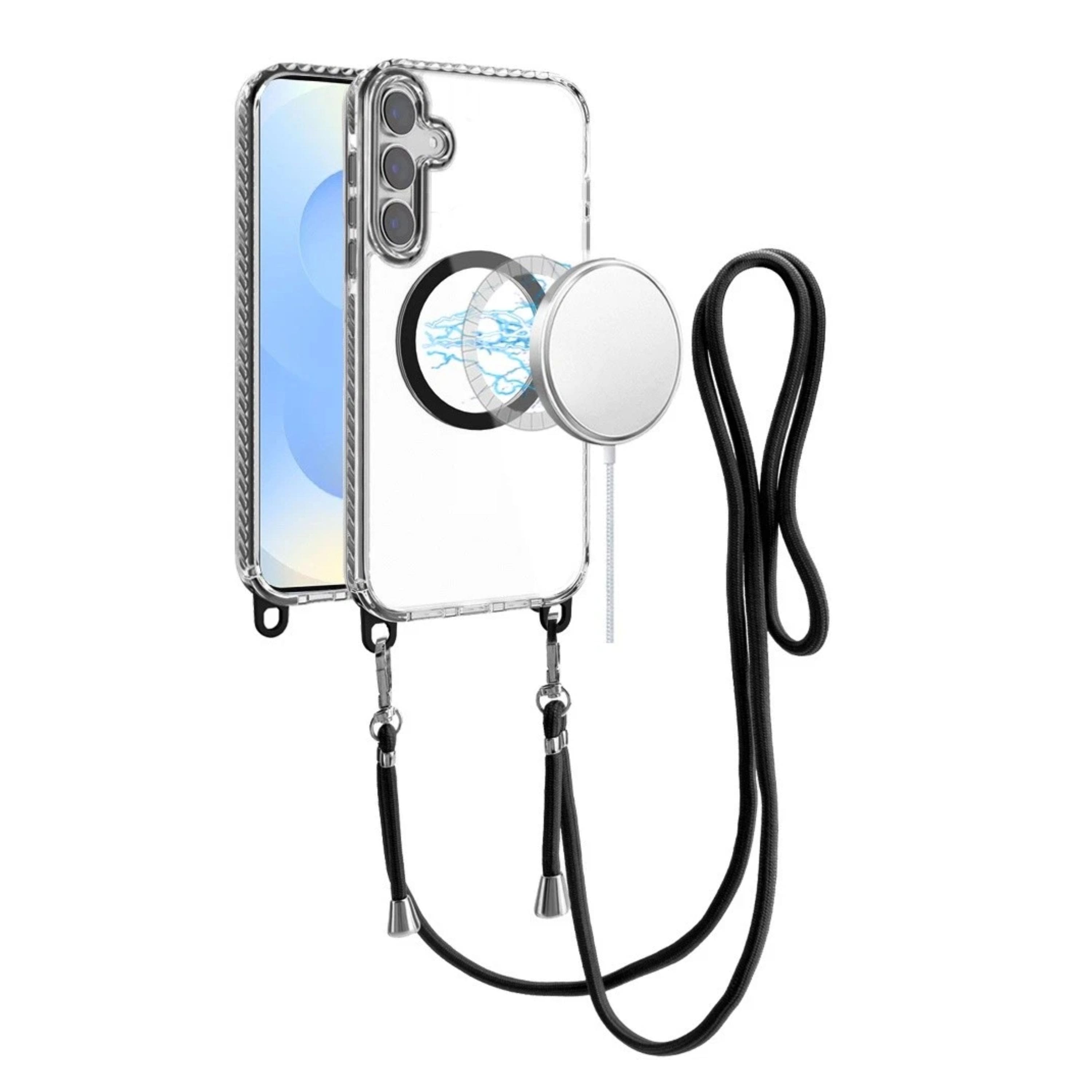 Kitcheniva - Transparent Phone Case With Long Matching Lanyard Magnetic Circle & Tempered Glass For Samsung Galaxy S25+/S24+ - Black price history on PriceWatchPro
