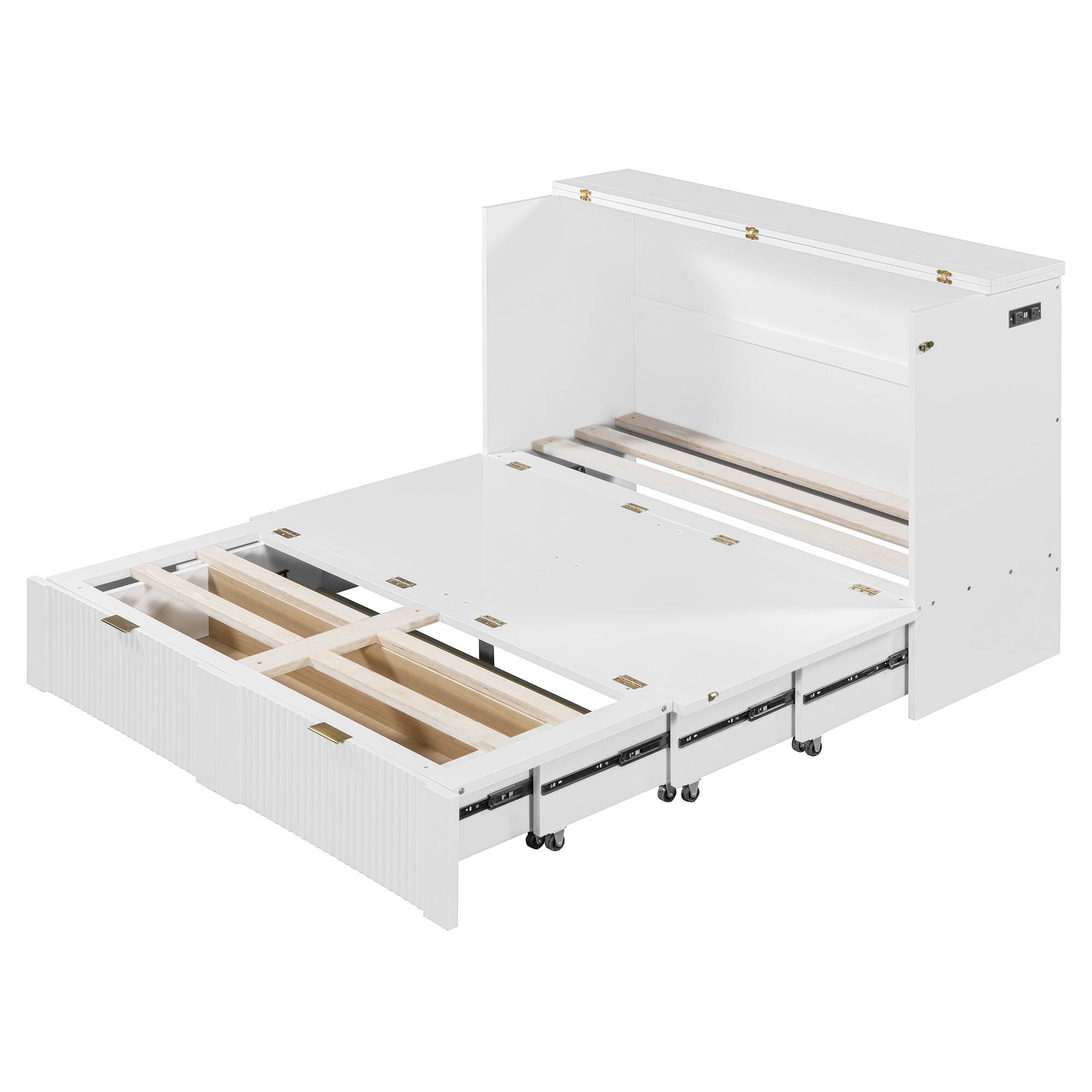 Alt View 1. Tiramisubest - Full Size Murphy Bed with Drawer, Sockets, USB, Pulley, White, Plywood, 76x57x42 inches, 208 lbs - White.