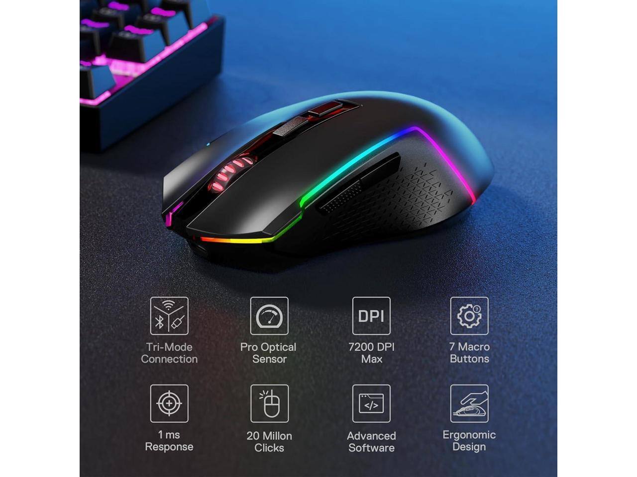 REDRAGON S136 75% Tri Mode Wireless RGB Mech Keyboard & 7200 DPI Mouse ...