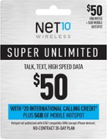 Net10 - $50 Super Unlimited 20-Day plan, $20 International Calling Credit Plan Plus 5GB of Mobile Hotspot (Email Delivery) [Digital] - Front_Zoom