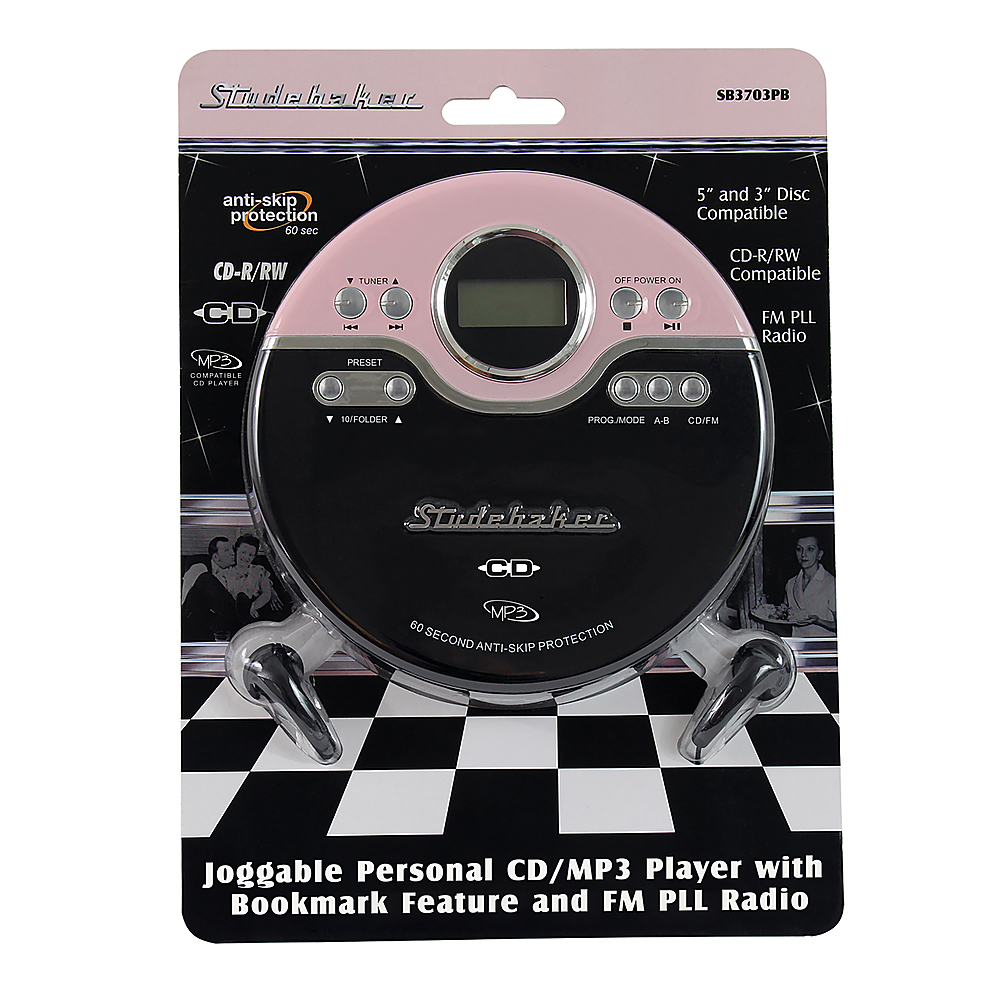 Angle View: Studebaker - Portable CD Player with FM Radio - Pink/Black
