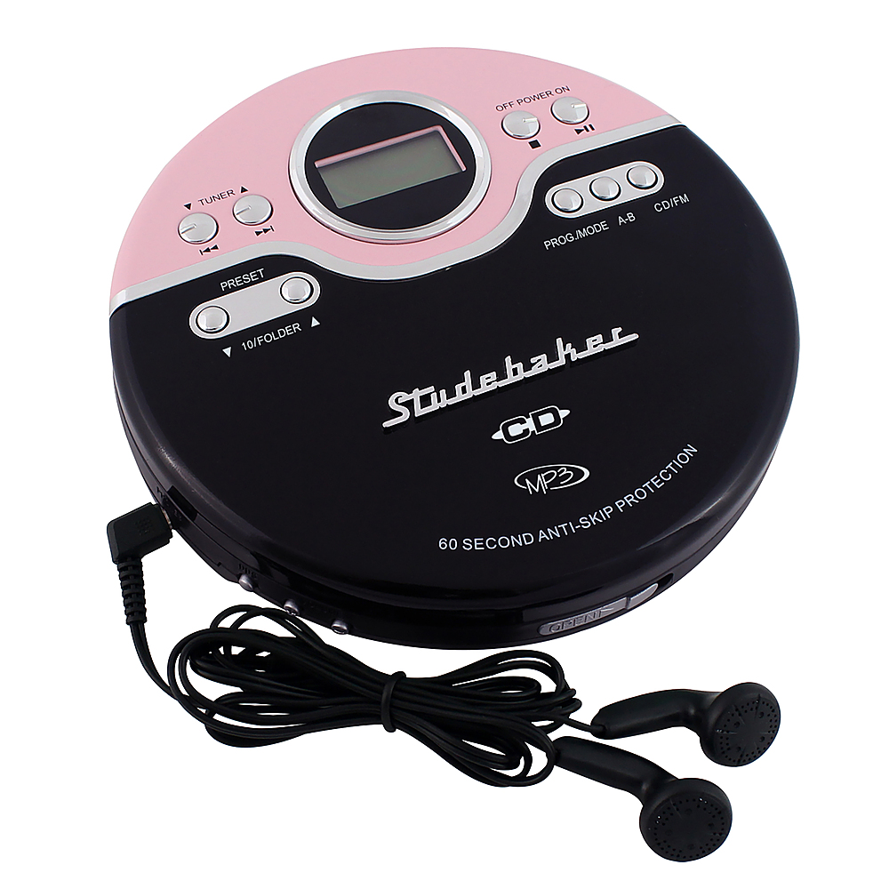 Left View: Studebaker - Portable CD Player with FM Radio - Pink/Black