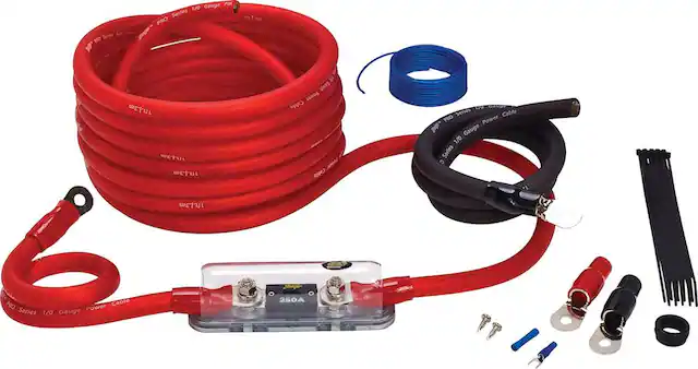 Front. Stinger - 4000 Series 1/0GA Power Amplifier Wiring Kit for Car Audio Systems up to 3400W/250A - Red.