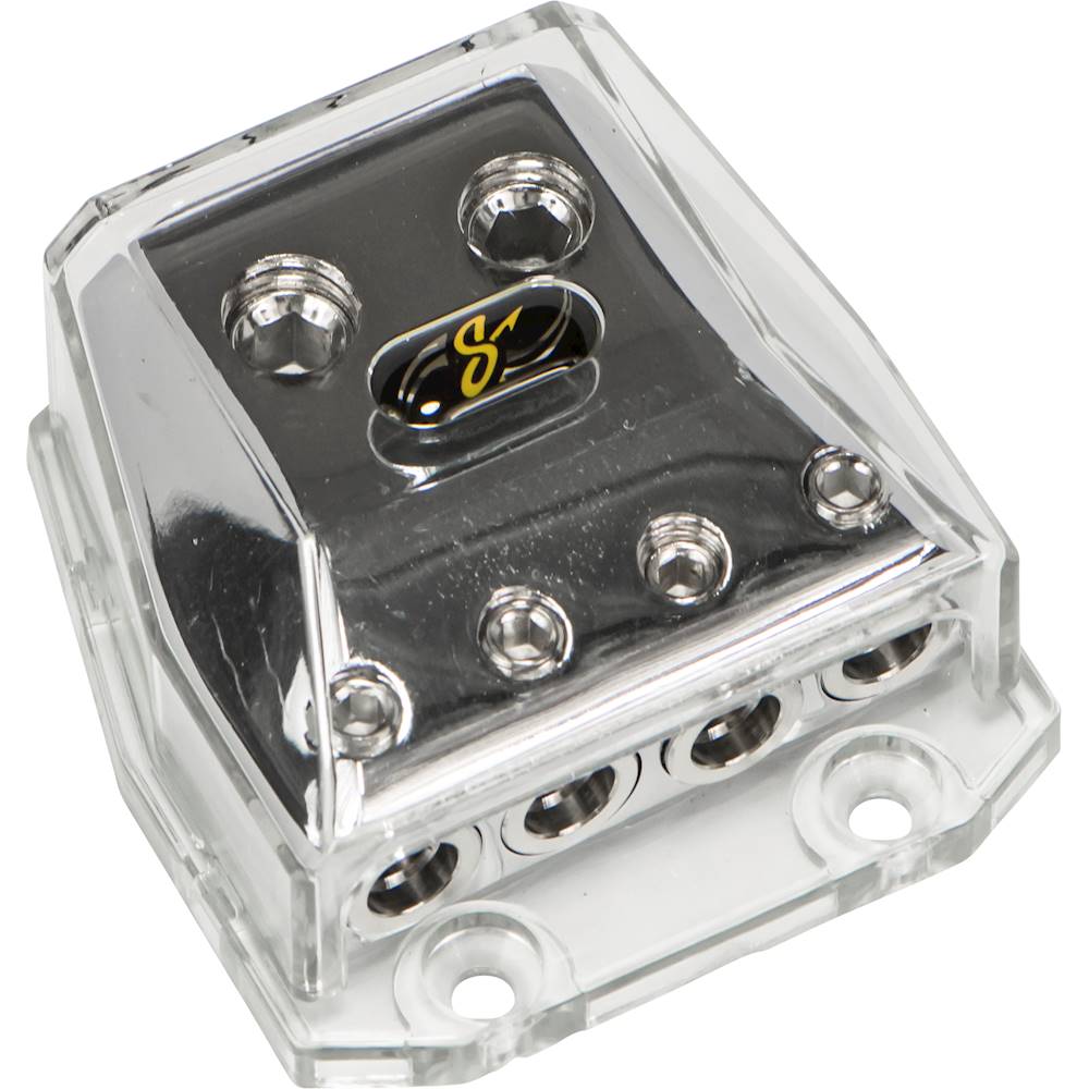 Angle View: Stinger - Four-Position Power or Ground Distribution Block - Shock Chrome