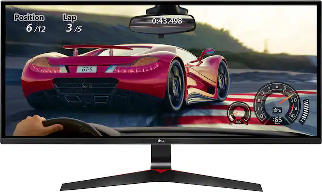 Front. LG - Geek Squad Certified Refurbished 34" IPS LCD UltraWide FHD FreeSync Monitor - Black.
