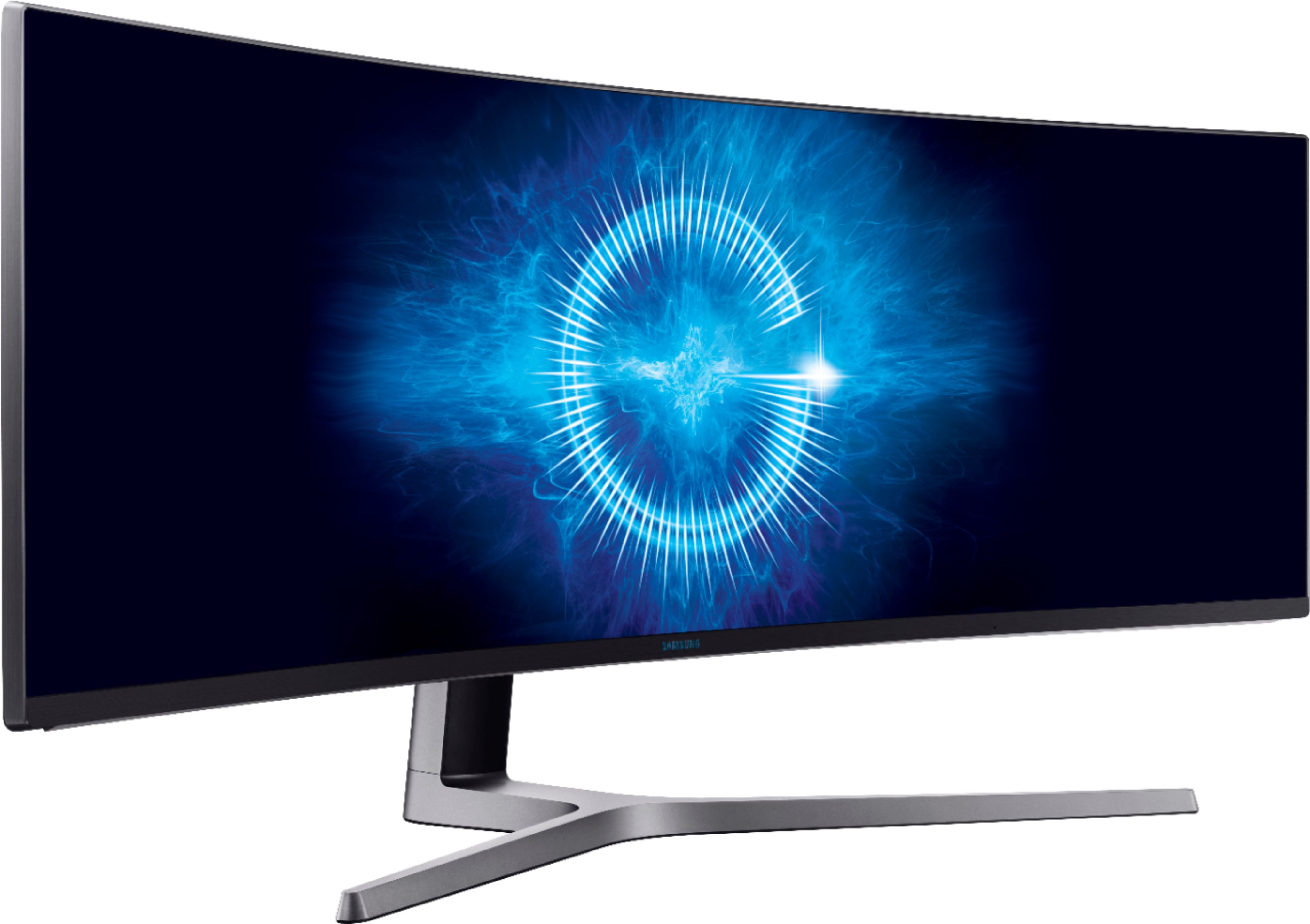 Angle View: Samsung - Geek Squad Certified Refurbished 49" LED Curved FHD FreeSync Monitor with HDR - Matte Dark Blue/Black