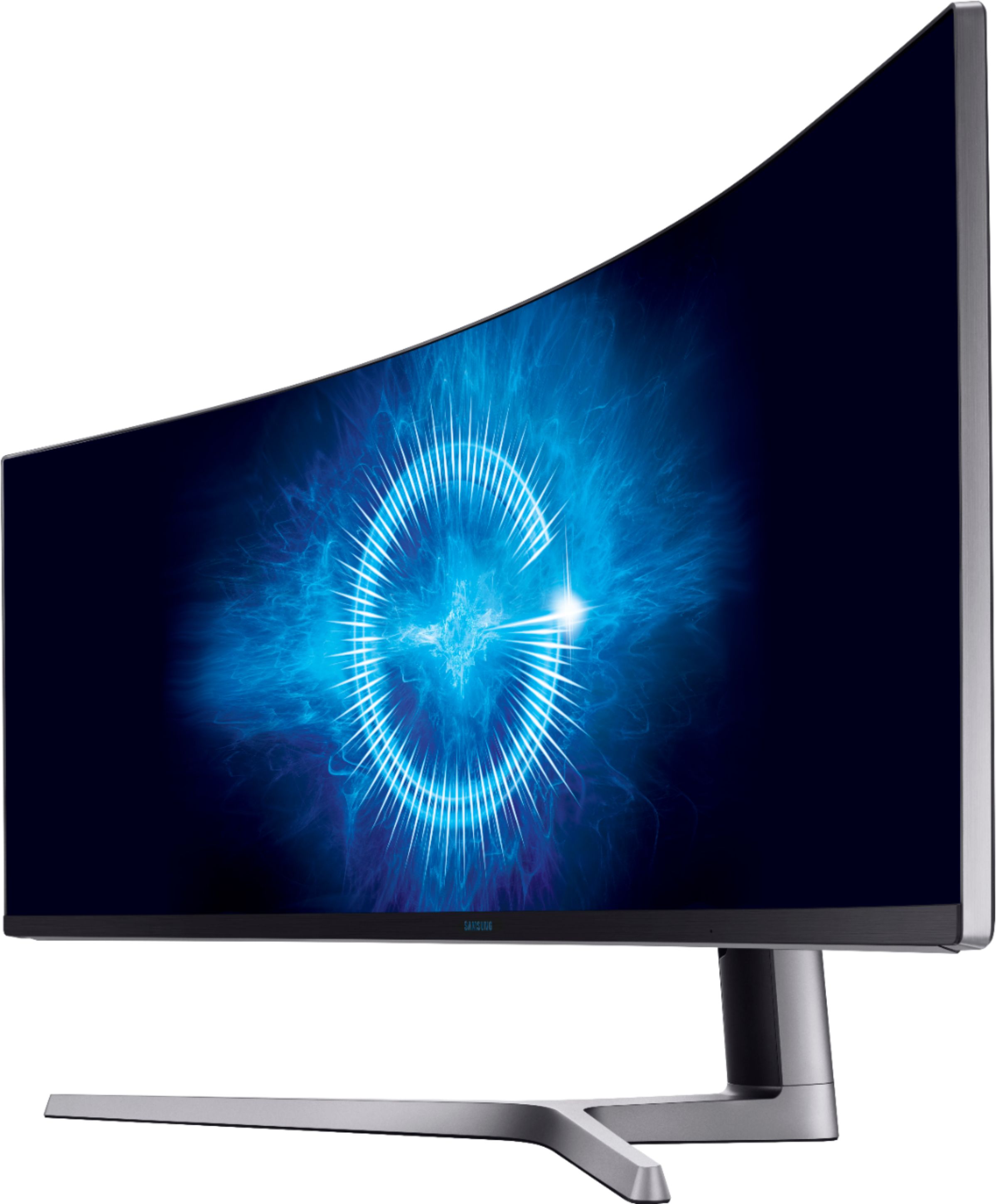 Left View: Samsung - Geek Squad Certified Refurbished 49" LED Curved FHD FreeSync Monitor with HDR - Matte Dark Blue/Black