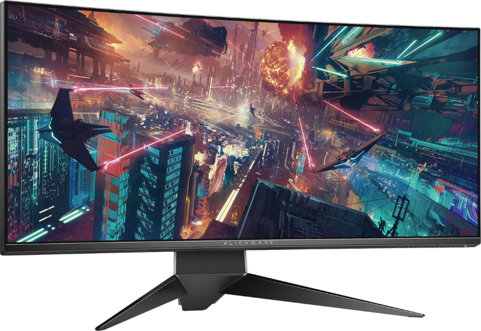 Angle View: Alienware - Geek Squad Certified Refurbished 34" IPS LED Curved UltraWide QHD G-SYNC Monitor - Epic Silver