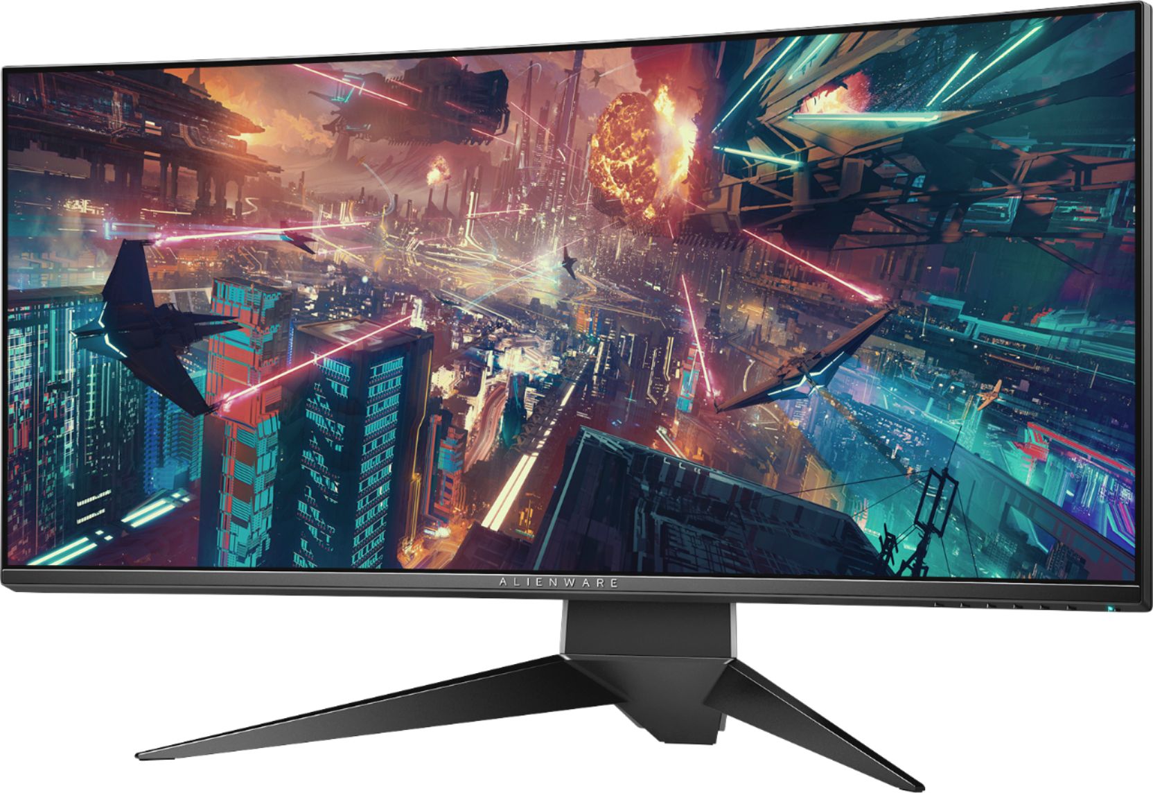 Left View: Alienware - Geek Squad Certified Refurbished 34" IPS LED Curved UltraWide QHD G-SYNC Monitor - Epic Silver