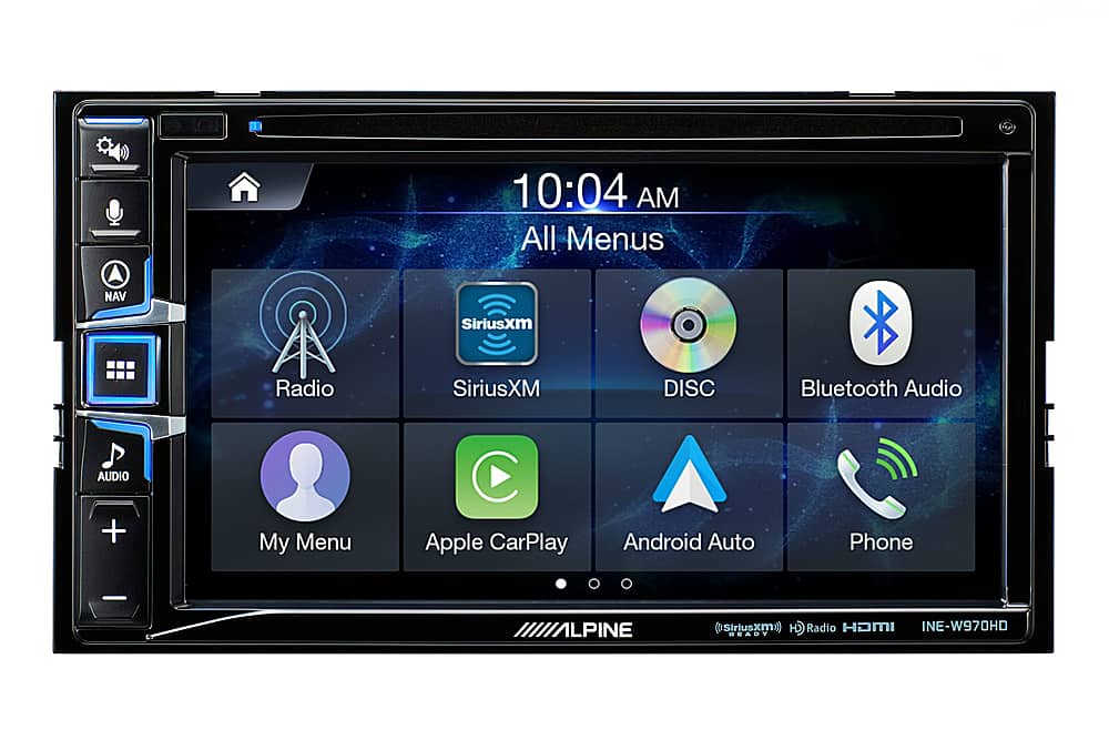 Front. Alpine - 6.5" - Android Auto/Apple® CarPlay™ - Built-in Navigation - Bluetooth - In-Dash CD/DVD/DM Receiver - Black.
