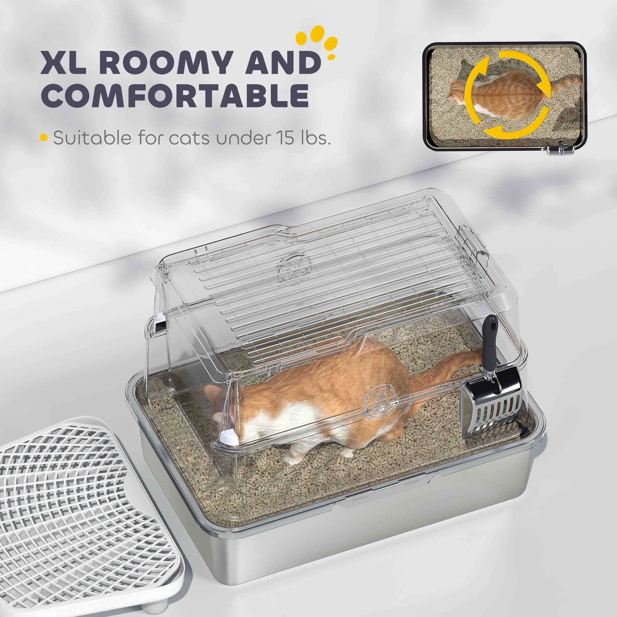 Pawhut Stainless Steel Cat Litter Box with Lid, XL Enclosed Metal