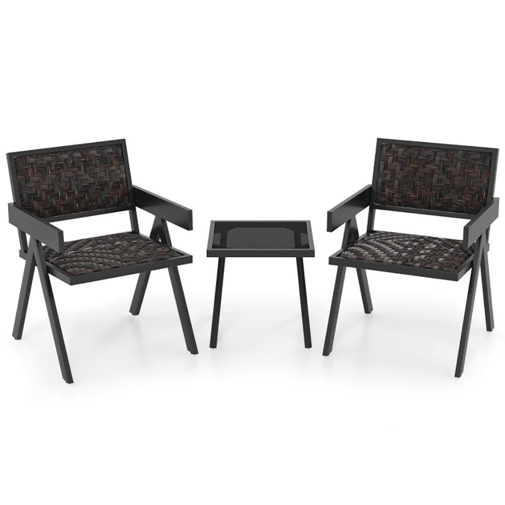 Alt View 3. Pefilos - 3 Pieces Patio PE PE Rattan Wicker Bistro Set with Quick-Drying Foam, Patio Conversation Set - Black.