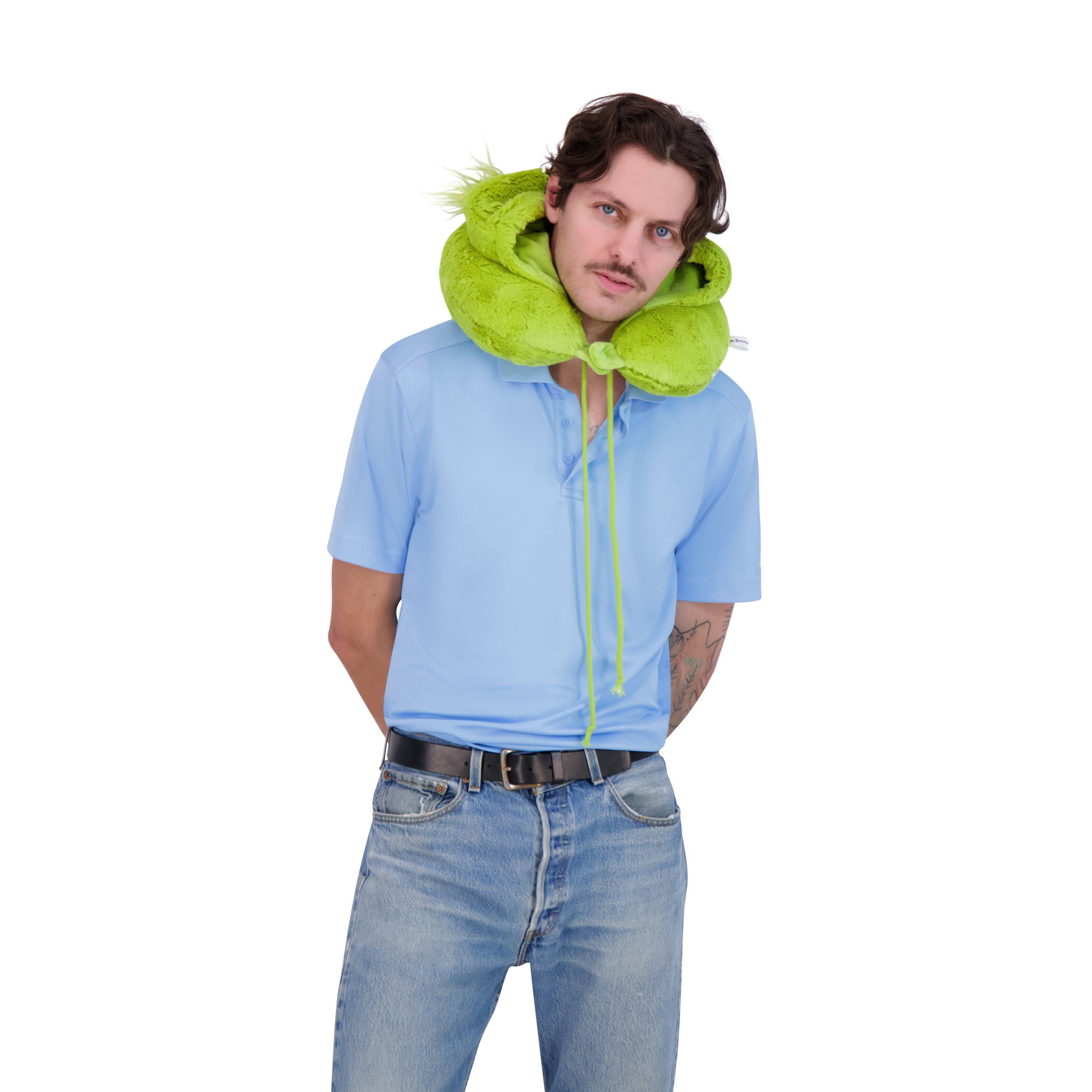 Alt View 1. Concept One - Grinch Face Hooded Fur Neck Pillow - GREEN.