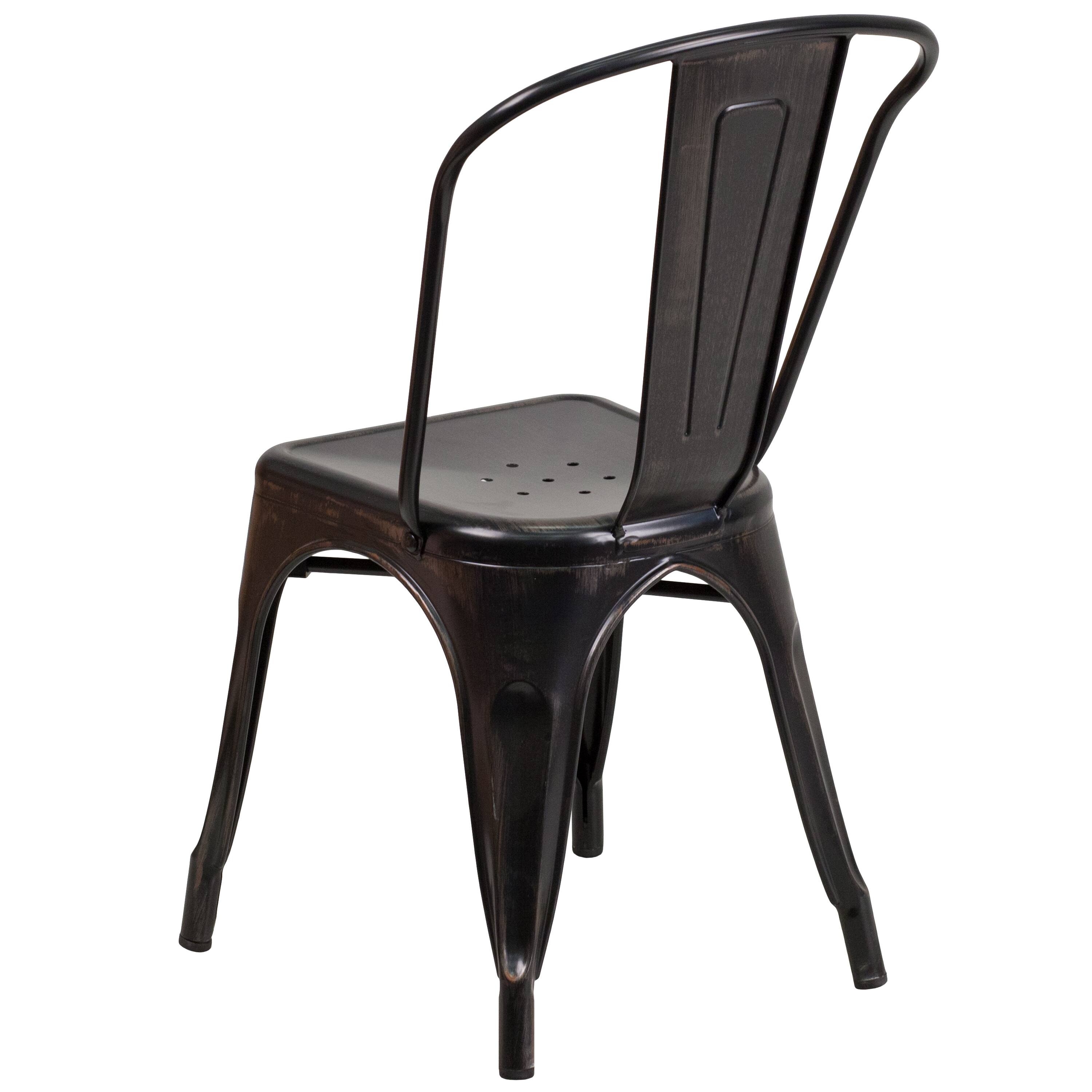 Alt View 5. Emma + Oliver - Commercial Grade Colorful Metal Indoor-Outdoor Stackable Dining Chair - Black-Antique Gold.