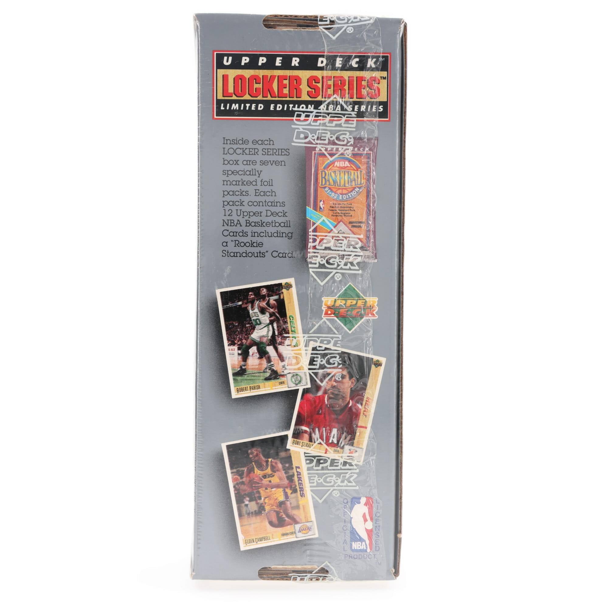 **Upper Deck Locker Series Limited Edition**

Inside each Locker Series box are seven specially marked foil packs. Each pack contains 12 Upper Deck NBA Basketball Cards including a "Rookie Standouts" Card.

**NBA Basketball**

**Upper Deck Product**