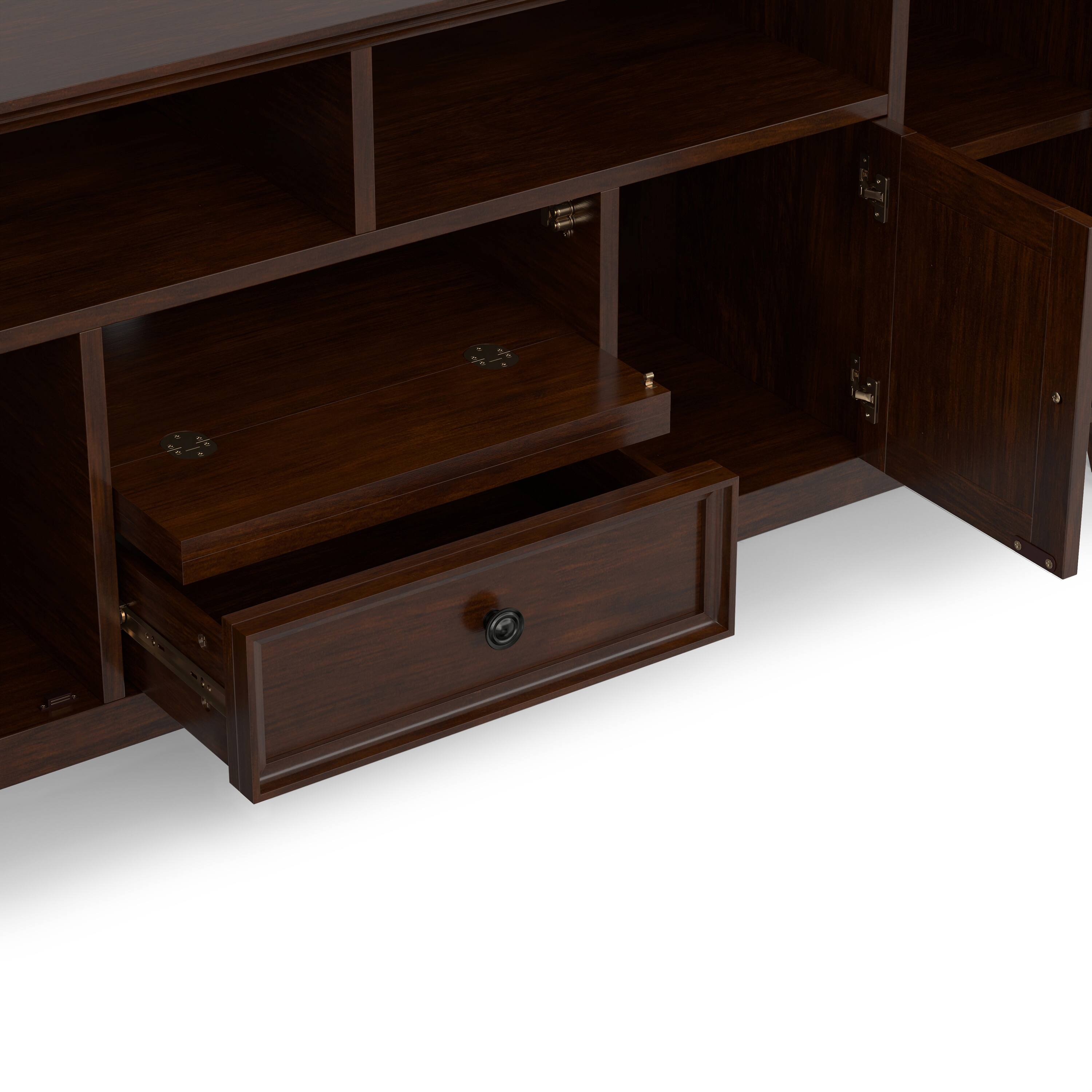 Alt View 6. Simpli Home - Simpli Home Amherst 72 inch Wide Solid Wood Transitional TV Stand - Russet Brown.