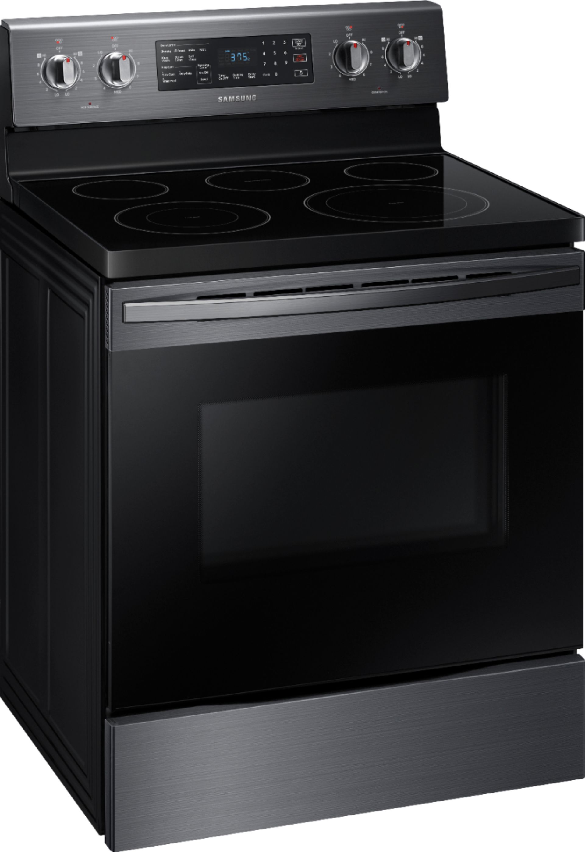 Angle View: Samsung - 5.9 Cu. Ft. Freestanding Electric Convection Range with Self-Steam Cleaning - Black stainless steel