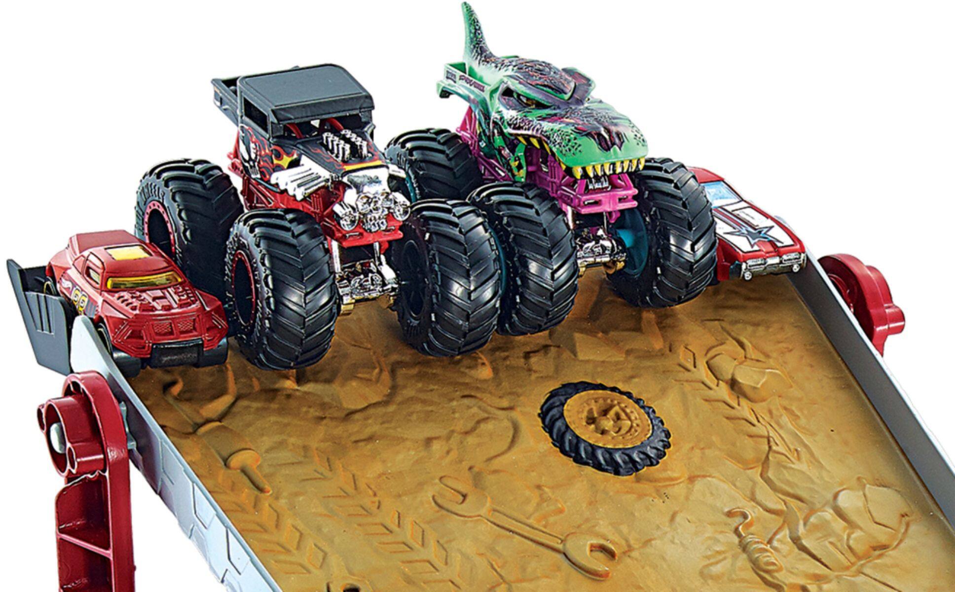 hot wheels monster trucks downhill race & go playset