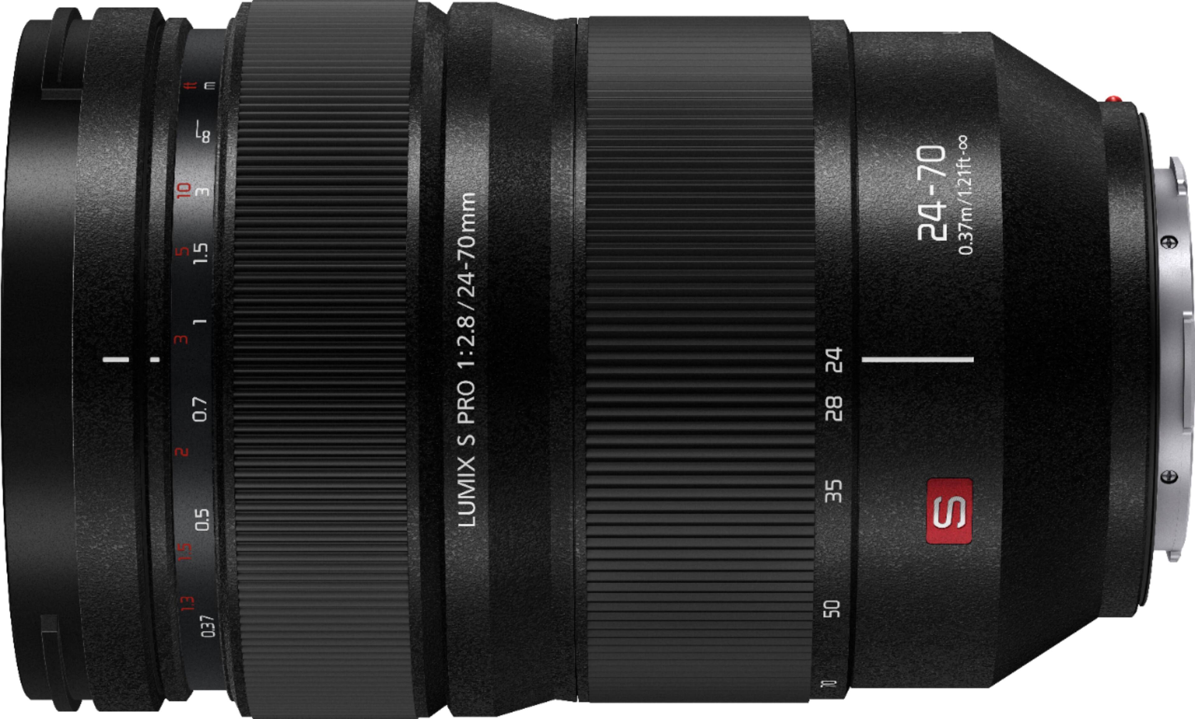 Left. Panasonic - LUMIX S Pro 24-70mm F2.8 Interchangeable L-Mount Compatible Lens for Lumix S Series Cameras - Black.