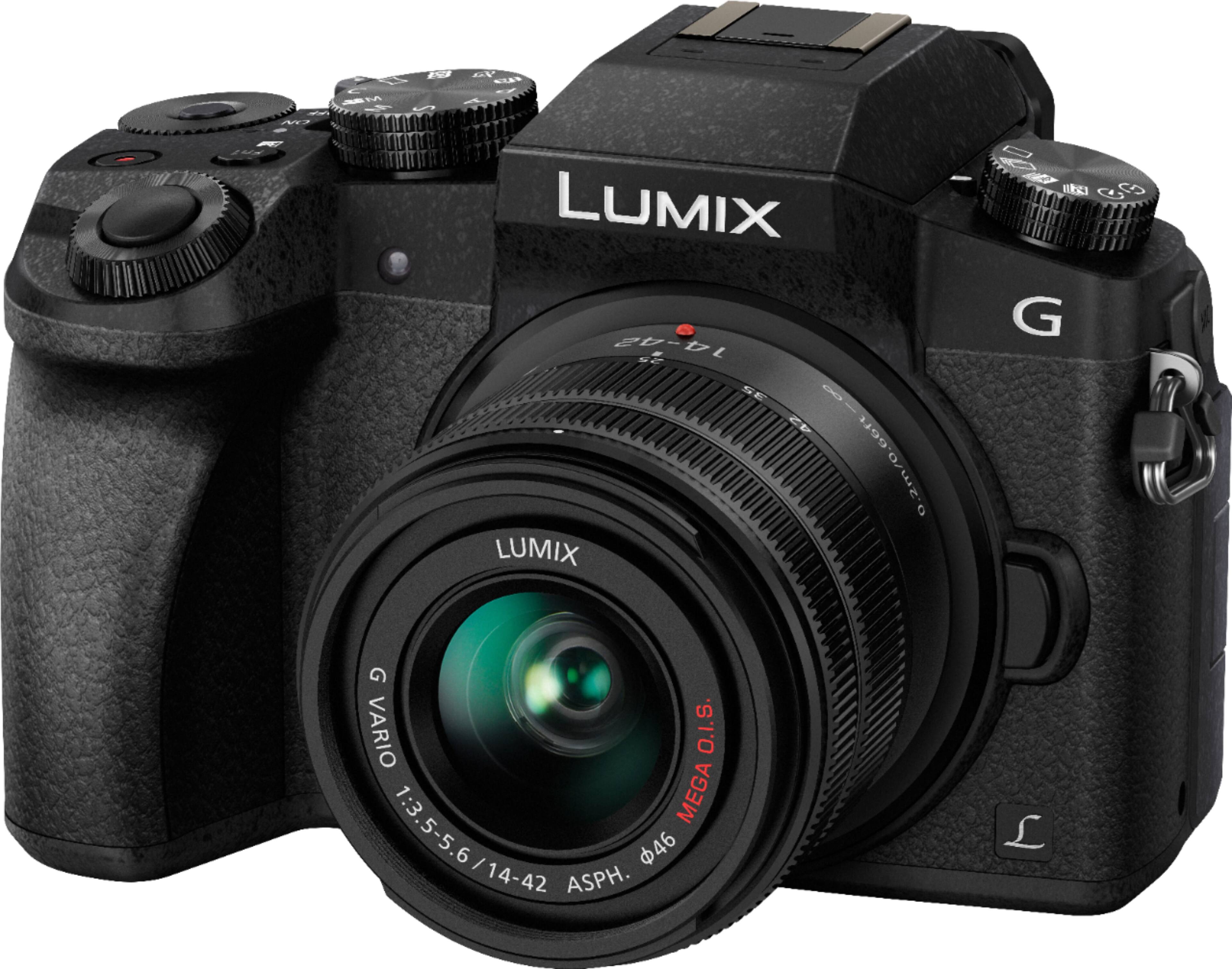 Left. Panasonic - LUMIX G7 Mirrorless 4K Photo Digital Camera Two Lens Bundle with 14-42mm and 45-150mm Lenses - Black.