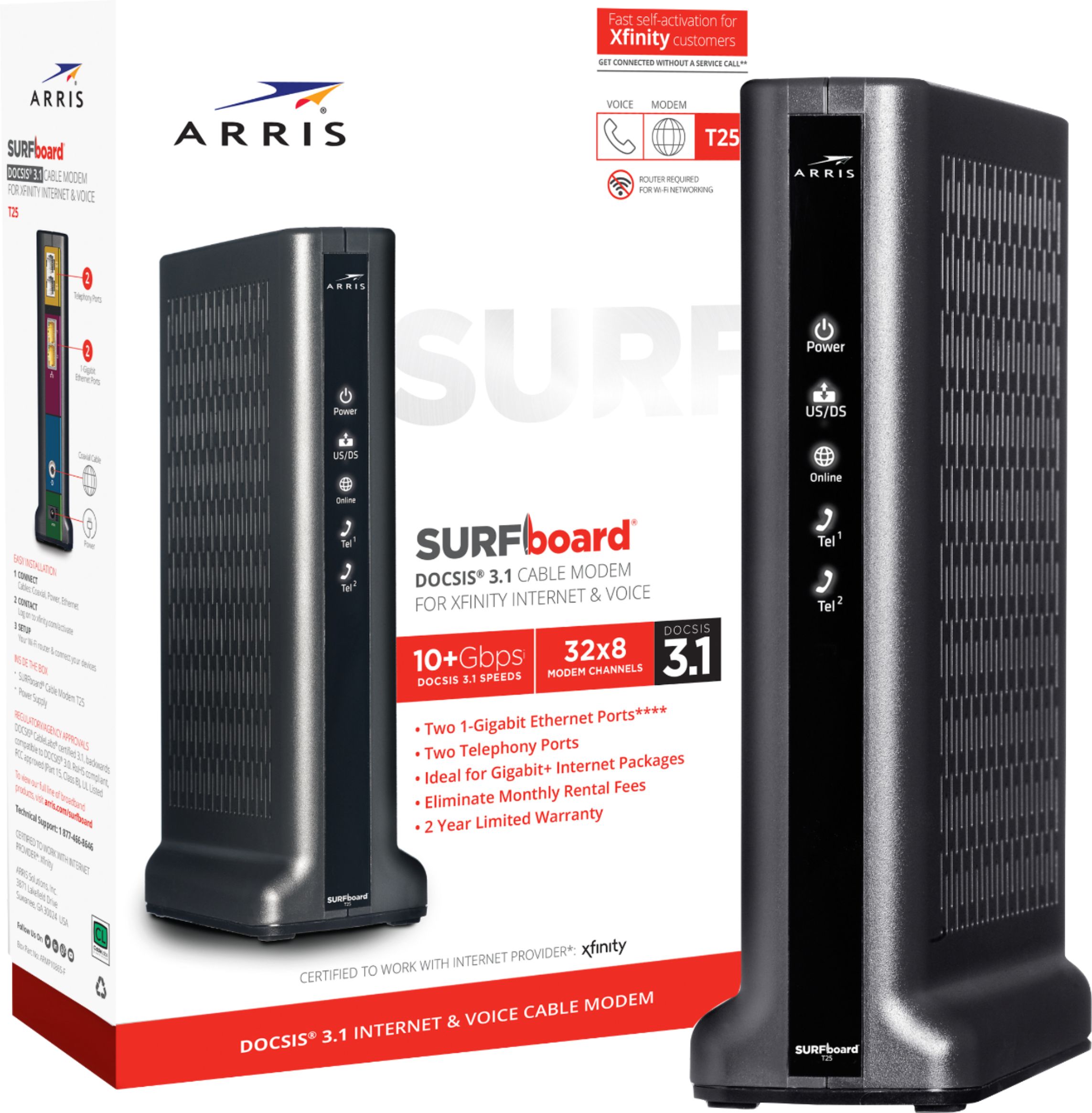 ARRIS SURFboard DOCSIS 3.1 Cable Modem for Xfinity Internet & Voice Black  T25 - Best Buy