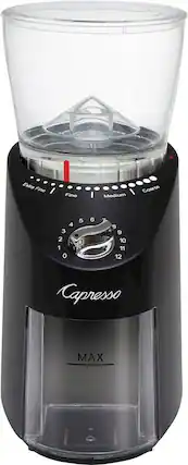 Front. Capresso - Infinity Plus 4-Oz. Conical Burr Coffee Grinder - Black.
