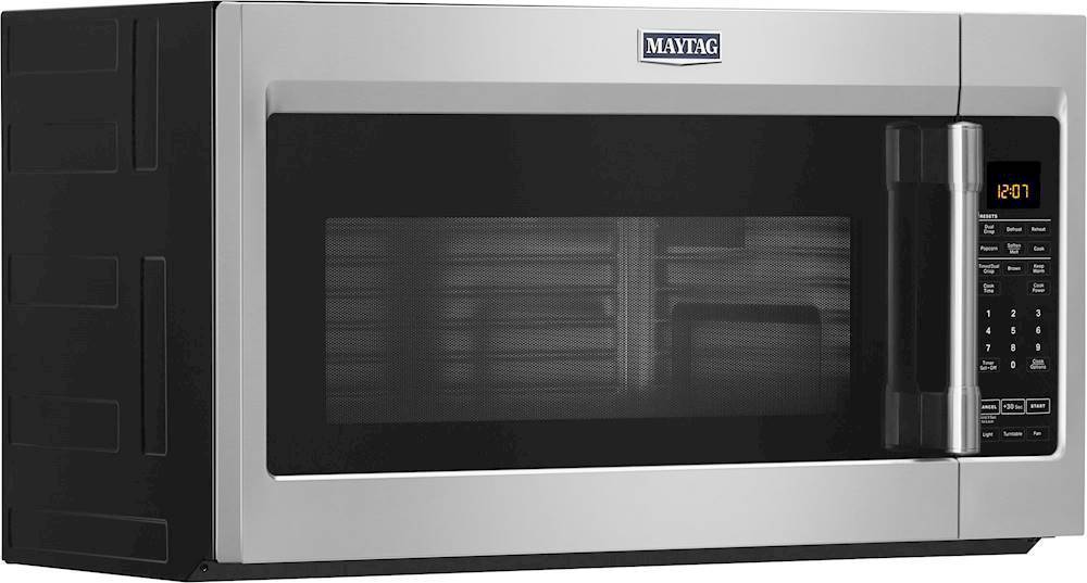 Angle View: Maytag - 1.9 Cu. Ft. Over-the-Range Microwave with Sensor Cooking and Dual Crisp - Stainless steel