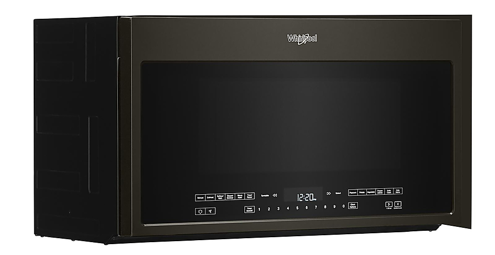 Angle View: Whirlpool - 2.1 Cu. Ft. Over-the-Range Microwave with Sensor and Steam Cooking - Black stainless steel