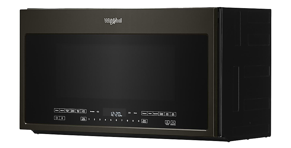 Left View: Whirlpool - 2.1 Cu. Ft. Over-the-Range Microwave with Sensor and Steam Cooking - Black stainless steel