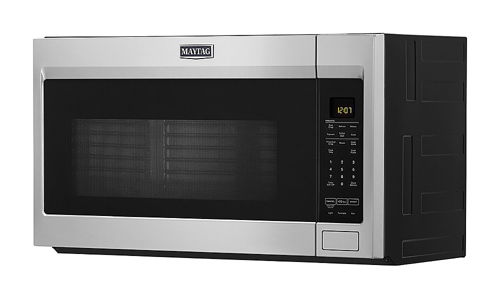 Left View: Maytag - 1.9 Cu. Ft. Over-the-Range Microwave with Sensor Cooking and Dual Crisp - Stainless steel