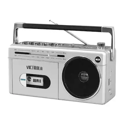 Front. Victrola - Boombox with AM/FM Radio - Silver.