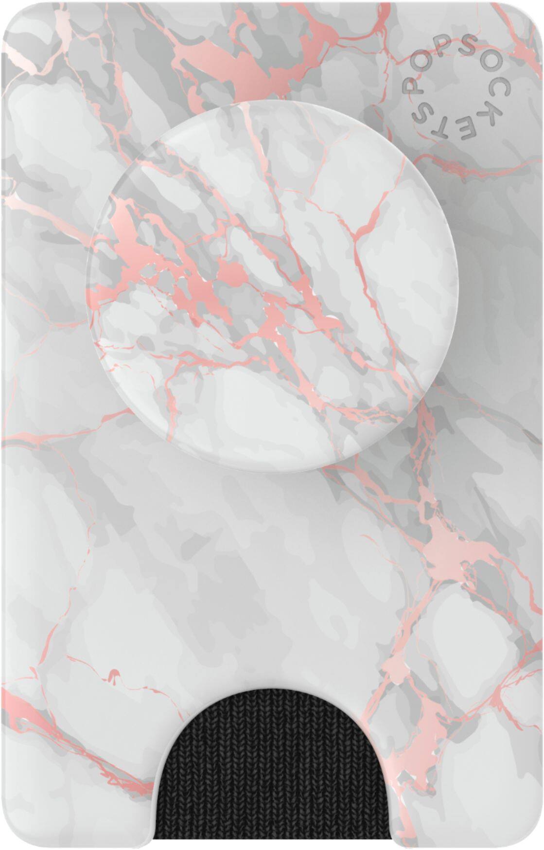 Front. PopSockets - PopWallet+ Case for Most Cell Phones - Rose Gold Lutz Marble.