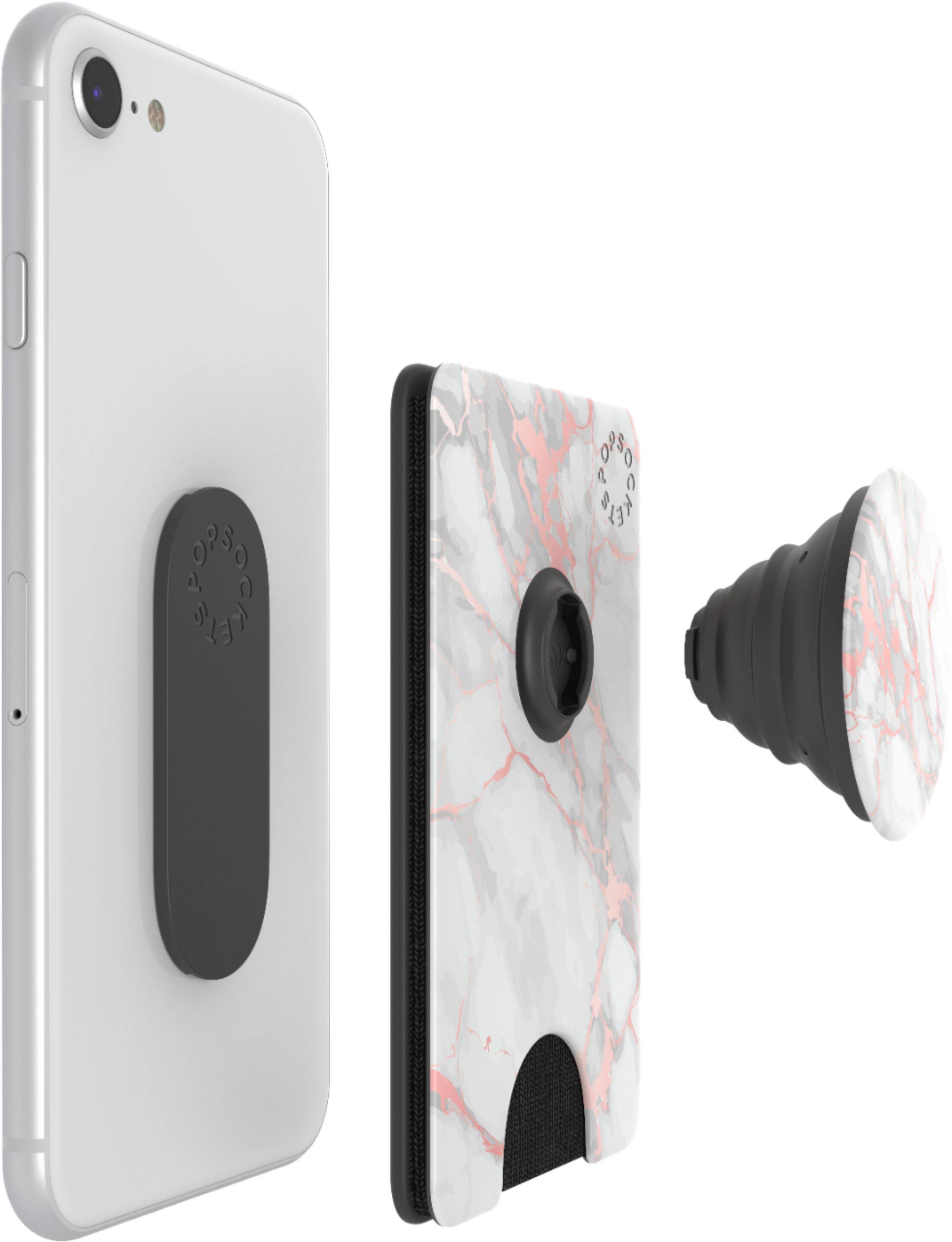 Alt View 11. PopSockets - PopWallet+ Case for Most Cell Phones - Rose Gold Lutz Marble.