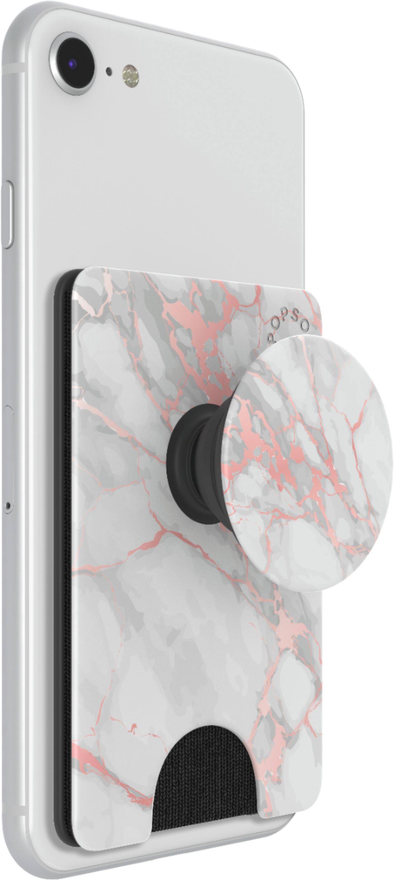 Alt View 12. PopSockets - PopWallet+ Case for Most Cell Phones - Rose Gold Lutz Marble.