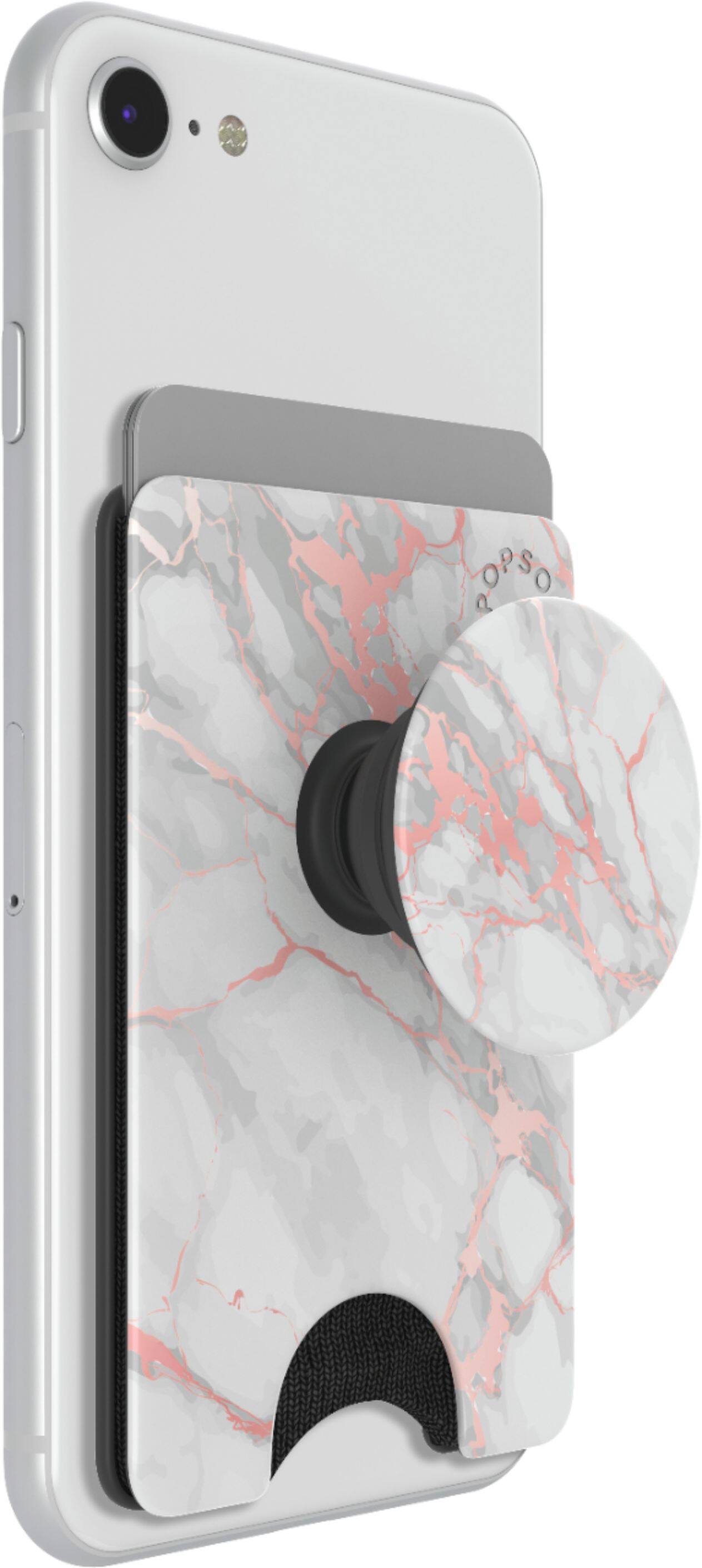 Alt View 13. PopSockets - PopWallet+ Case for Most Cell Phones - Rose Gold Lutz Marble.